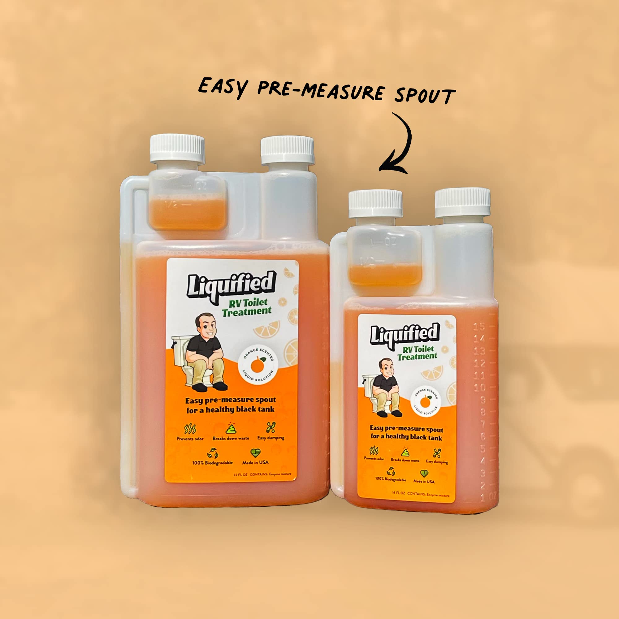 Liquified RV Toilet Treatment - Black Tank Digester - Orange Scent - 32oz - 32 Treatments - Model LRVTT16OZ