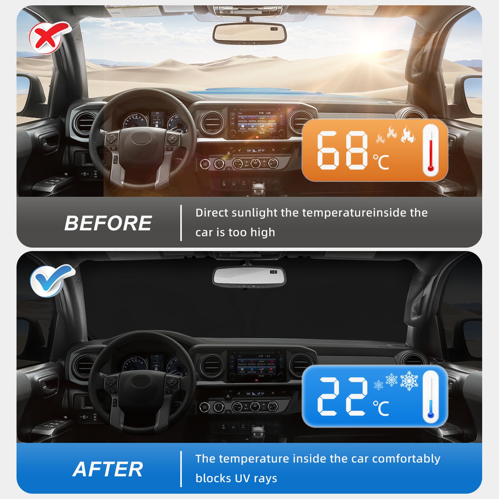 AuyNeas Windshield Sun Shade for Hyundai Ioniq 5 (2020-2024) - Black, Double Layer, Reflective Fabric, UV Blocking Car Accessory