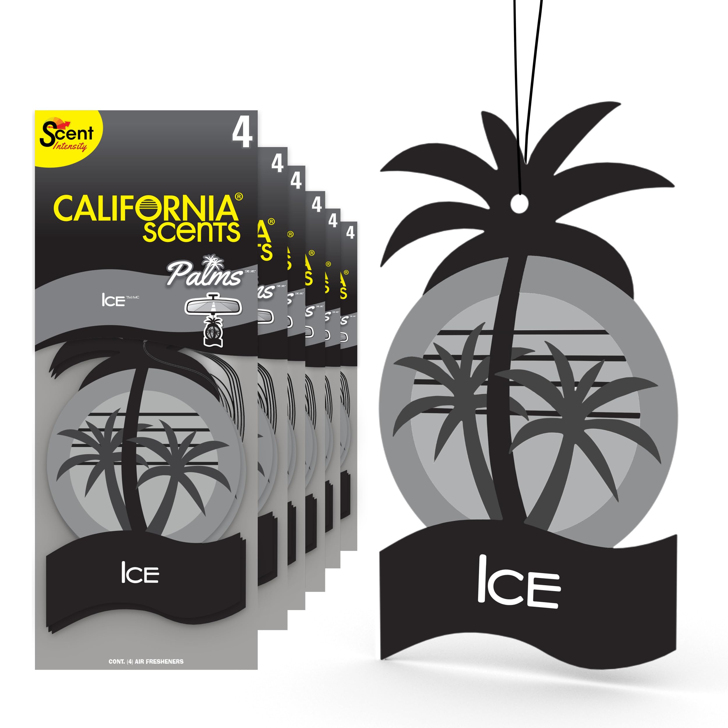 California Scents Car Air Freshener, Hanging Palms Odor Eliminator for Cars, Trucks, Ice, 24 Pack