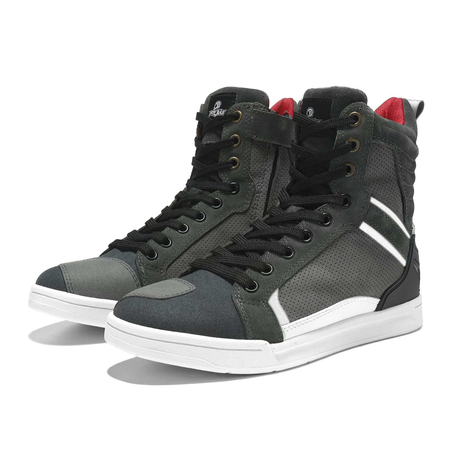 Borleni Motorcycle Boots Street Riding Shoes Anti-Slip Outdoor Trekking Hike Work Shoes For Men, Grey 12.5