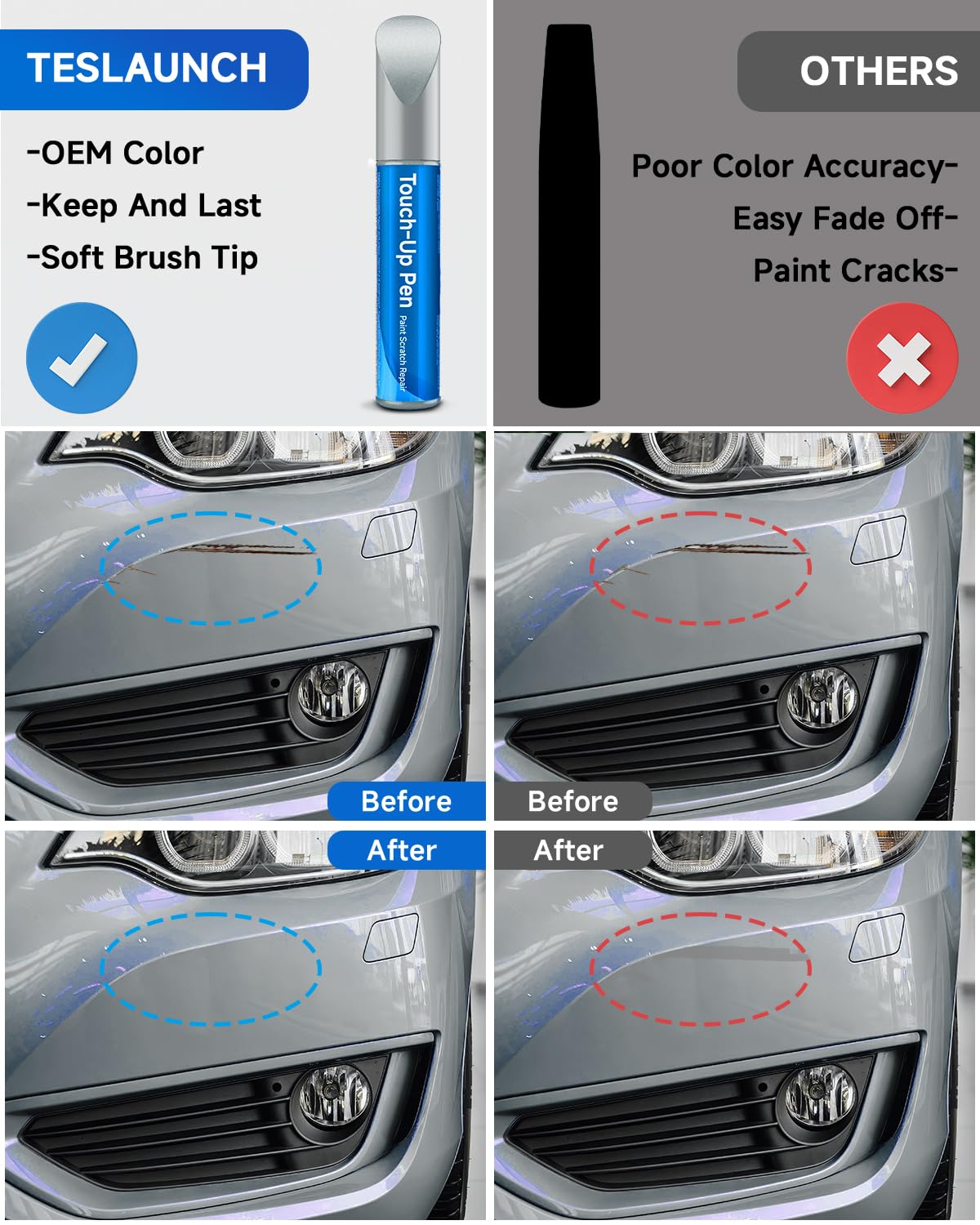 Teslaunch Touch Up Paint for BMW - Brooklyn Gray Metallic (C4P) - 0.41 Fl Oz - Exact Match Car Scratch Repair