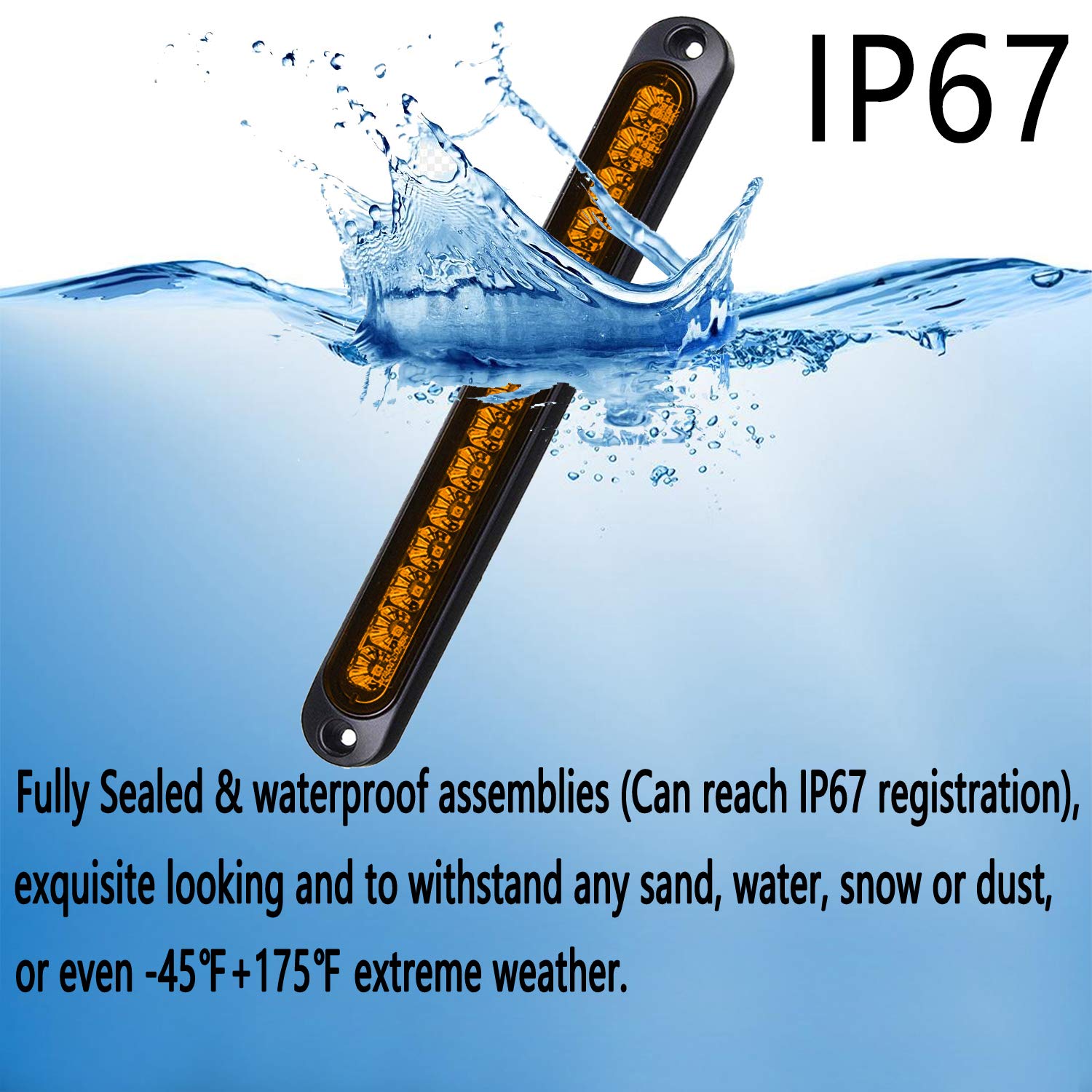 KEING 2 Pack 10" LED Trailer Lights - Amber, IP67 Waterproof, 9-30V Turn Signal & Tail Lights for Trucks, Boats, Trailers