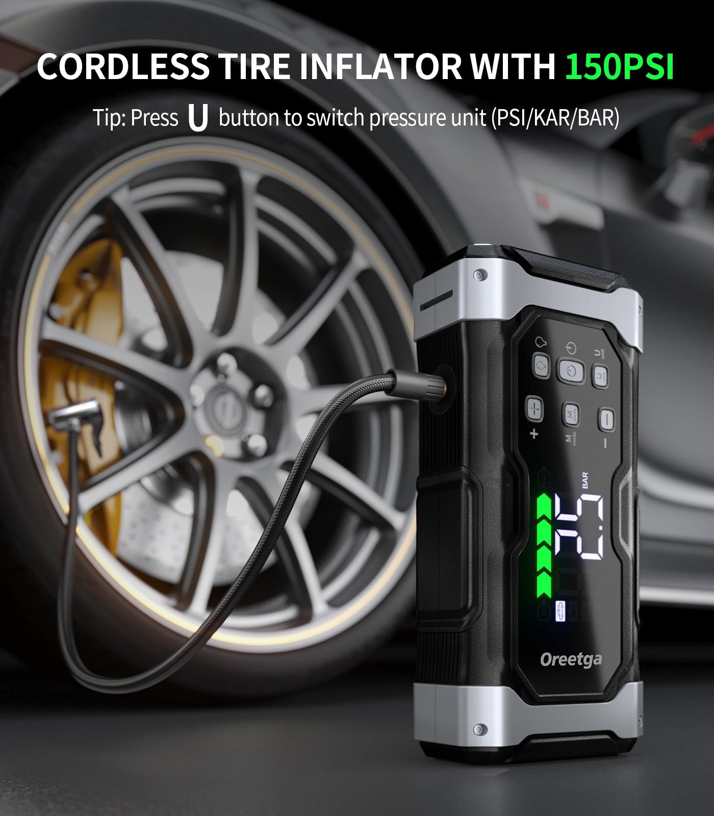 Upgraded 6000A Car Battery Jump Starter with Air Inflator/Deflator Compressor, 9 in 1 Portable Jumper Box Power Pack (All Gas/12