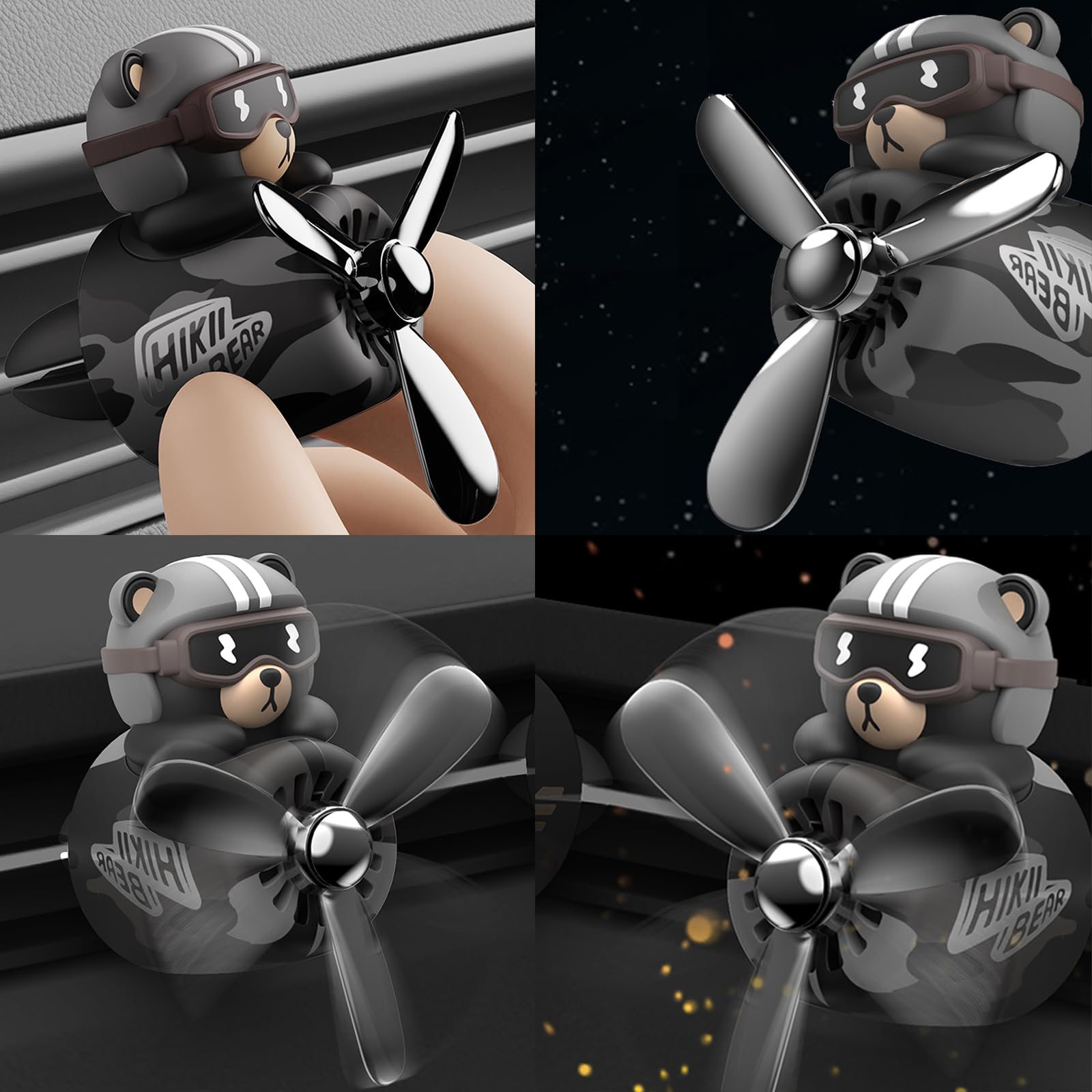 Cacacece Car Air Fresheners Cute Bear Pilot Car Diffuser Rotating Propeller Automotive Air Outlet Creative Car Perfume Air Freshener For Car(Replacement Refill Pads Only Use For Freesia&Morning Fresh