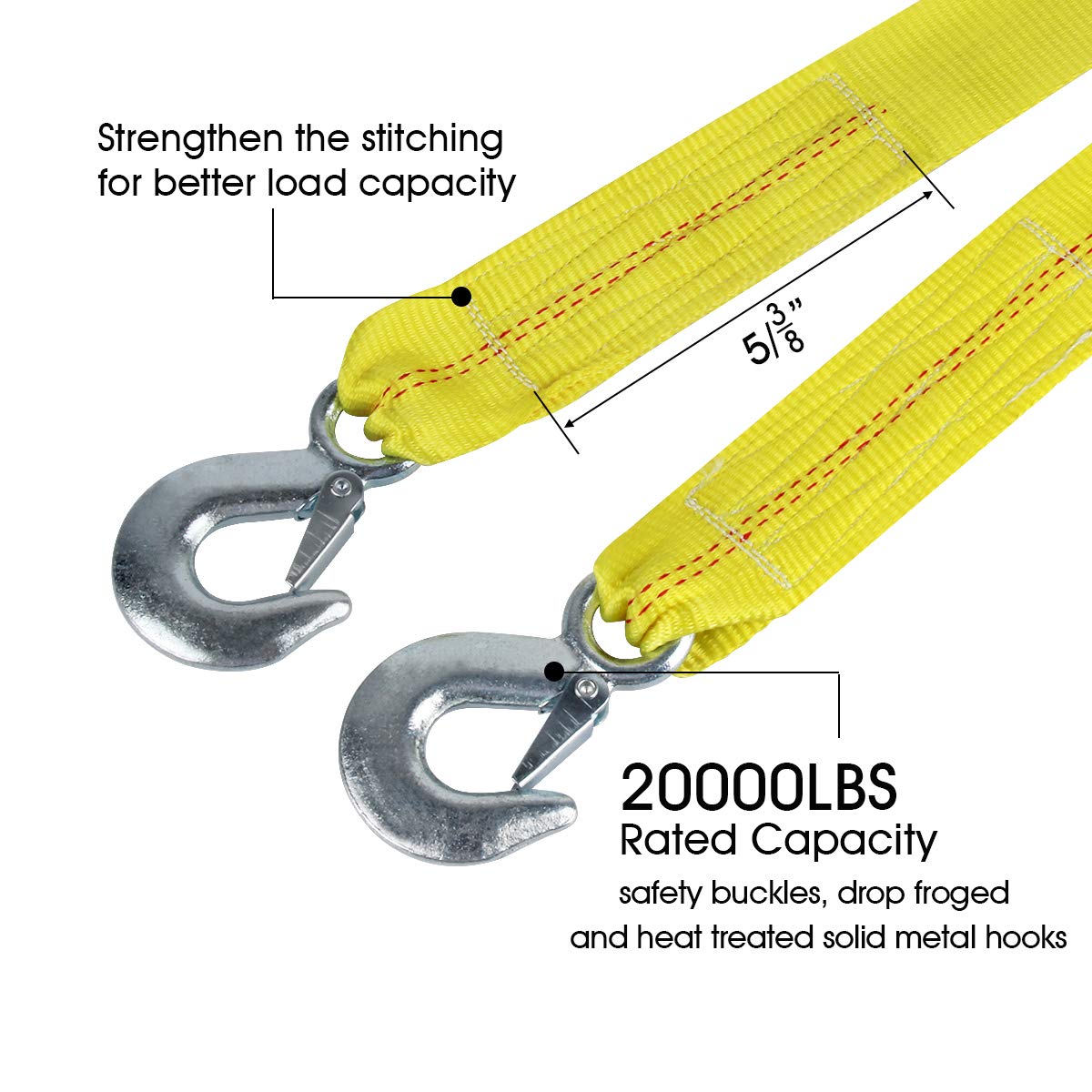 Jchl Nylon Tow Strap With Hooks 2   X20 Car Vehicle Heavy Duty Recovery Rope 20,000 Lbs Capacity Tow Rope For Car Truck Jeep Atv