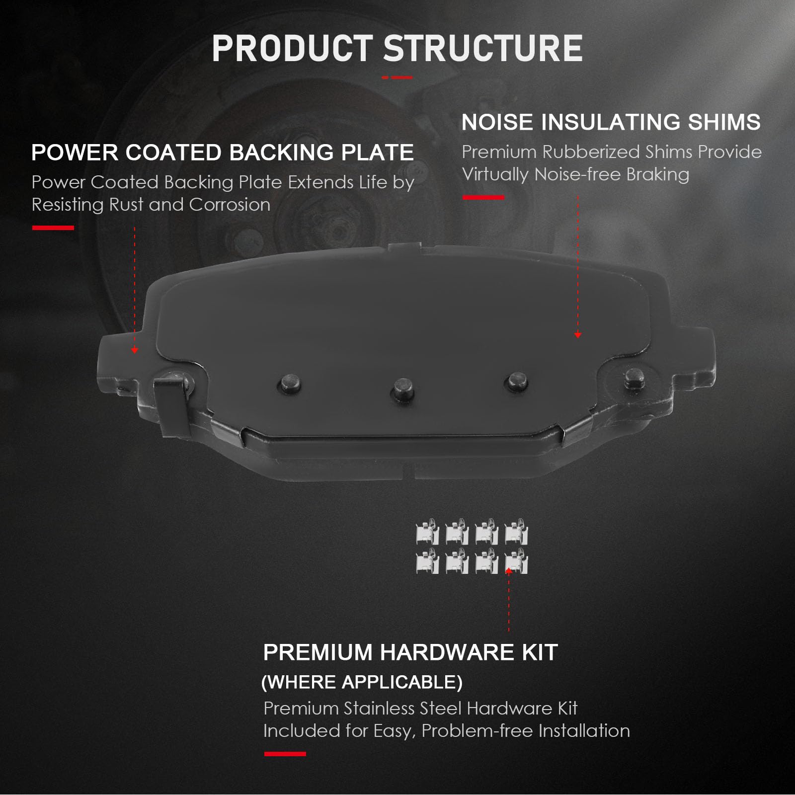 Cciyu D1596 Rear Semi-Metallic Disc Brake Pads Kit For Chrysler Town & Country 12-16,For Dodge Grand Caravan 12-19,For Dodge Jou
