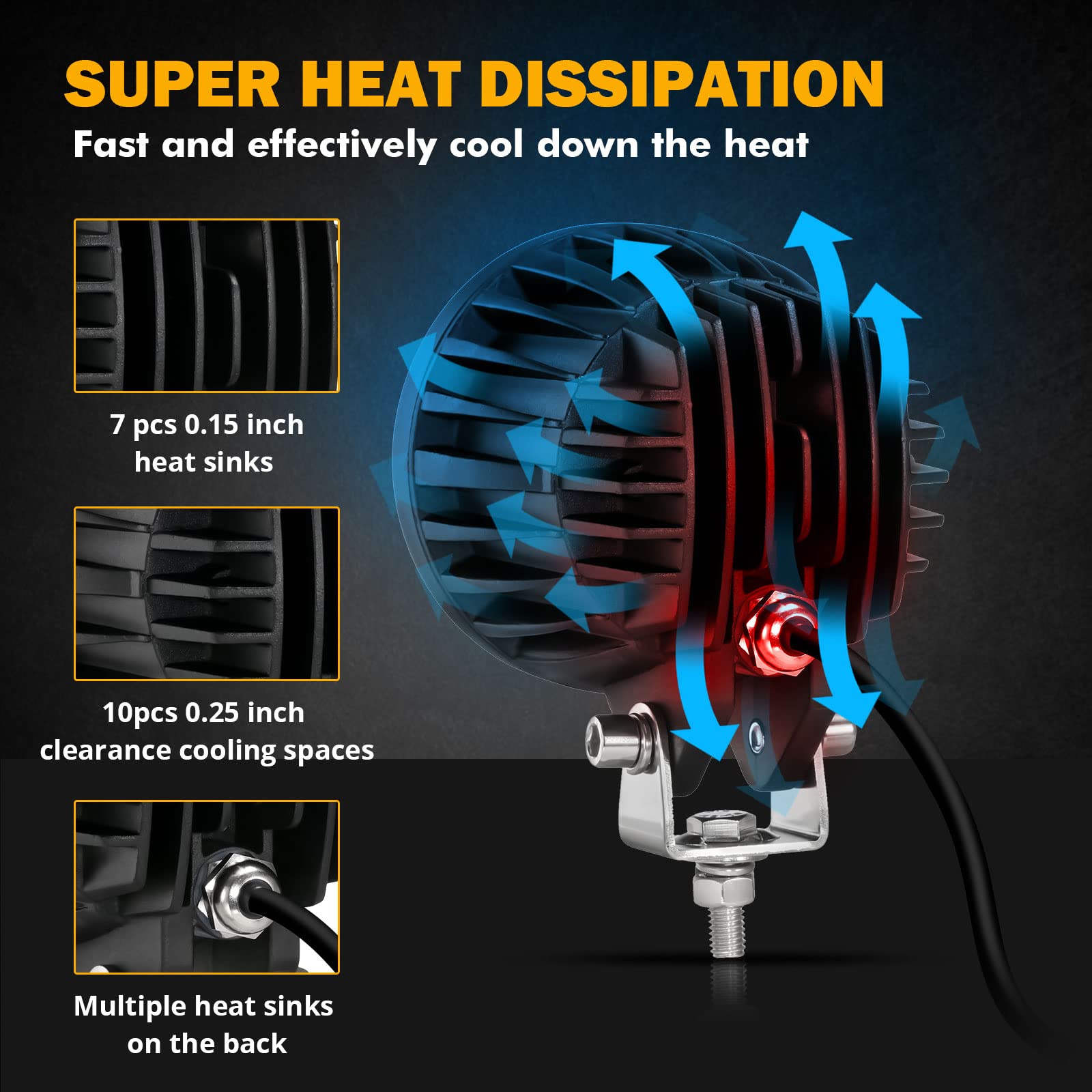 Auxbeam 4 Inch 72W Round LED Pod Lights, 7200LM Spot Fog Lights, Aluminum, White Beam, Model ZD000668 for Jeep, Truck, UTV