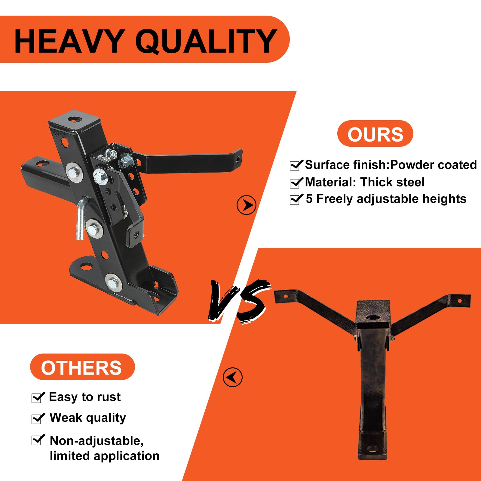 ECOTRIC Heavy Duty Adjustable Lawn Mower Trailer Hitch, JD-011, Compatible with John Deere, Cub Cadet, Craftsman, Medium Size