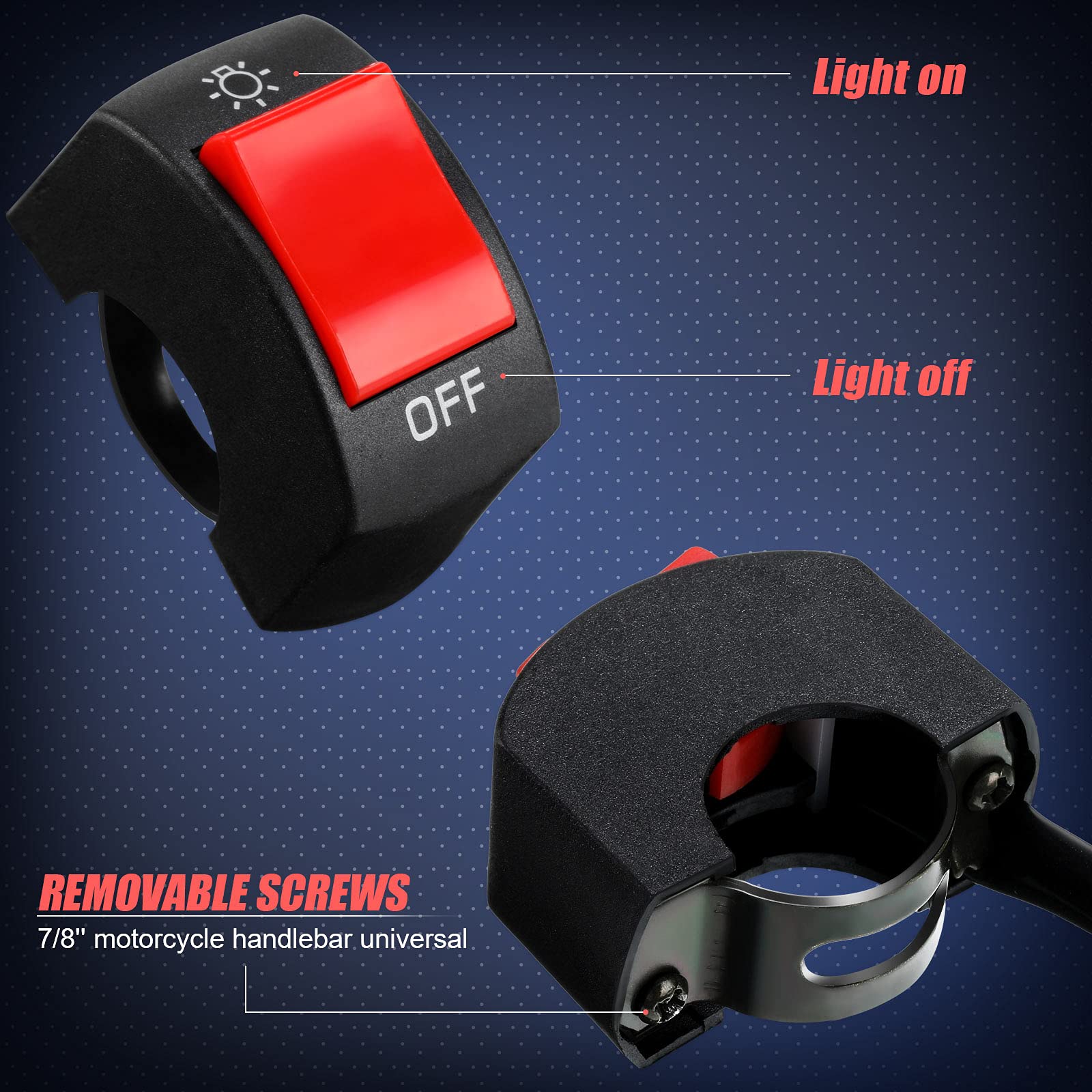 3 Pieces Motorcycle Headlight Switch Handlebar Toggle Switch 7/8 Inch 22 Mm 12V On Off Push Button For U5 U7 U2 Motorcycles Scoo
