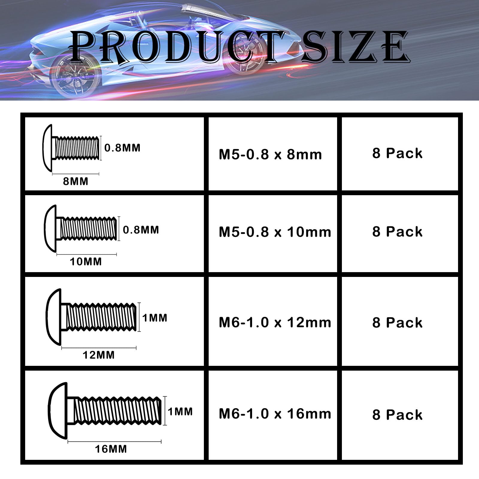 Crossarctic Black License Plate Screws for Lexus, Toyota, Honda, Machine Pan Head, Premium Rust-Proof Stainless Steel, M6-1.0 x