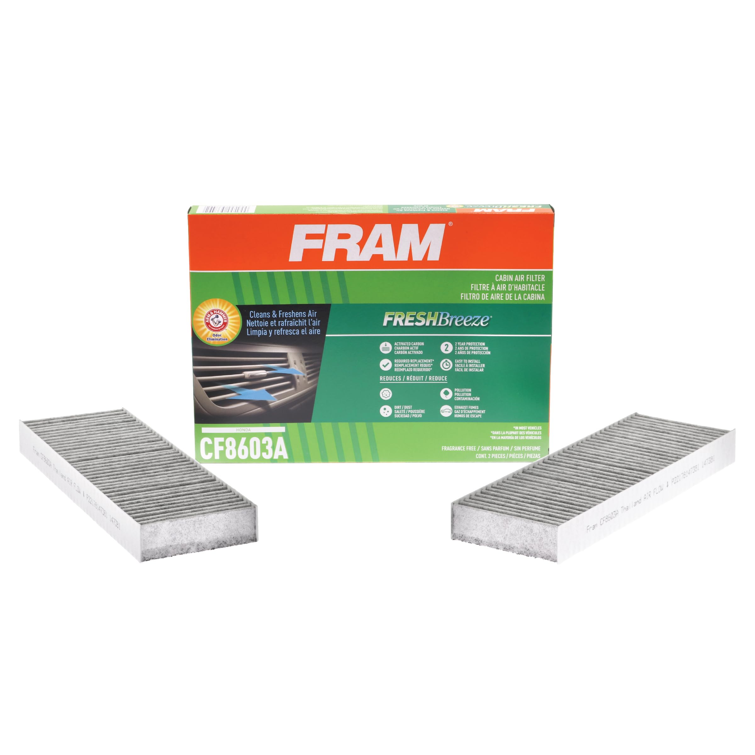 Fram Fresh Breeze Cabin Air Filter Replacement For Car Passenger Compartment W/Arm And Hammer Baking Soda, Easy Install, Cf8603A For Select Honda Vehicles White 2 Count (Pack Of 1)