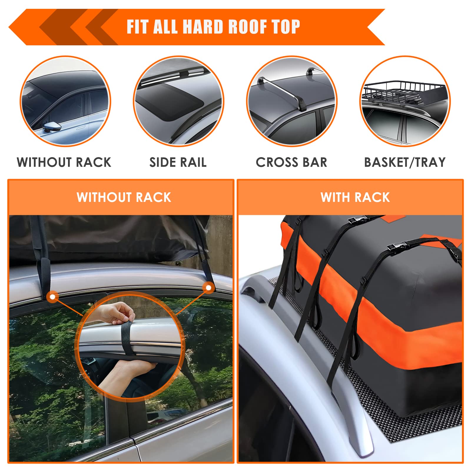 MeeFar Car Roof Bag - Waterproof Cargo Carrier, 20 Cubic Feet, Includes Anti-Slip Mat & 10 Straps, Fits All Cars with/Without Rack