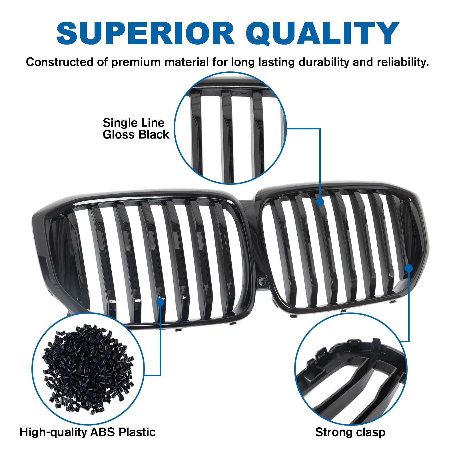 BILLDIO G05 Grill - Gloss Black Kidney Grille for 2024+ BMW X5 G05 - ABS Single Slat Design