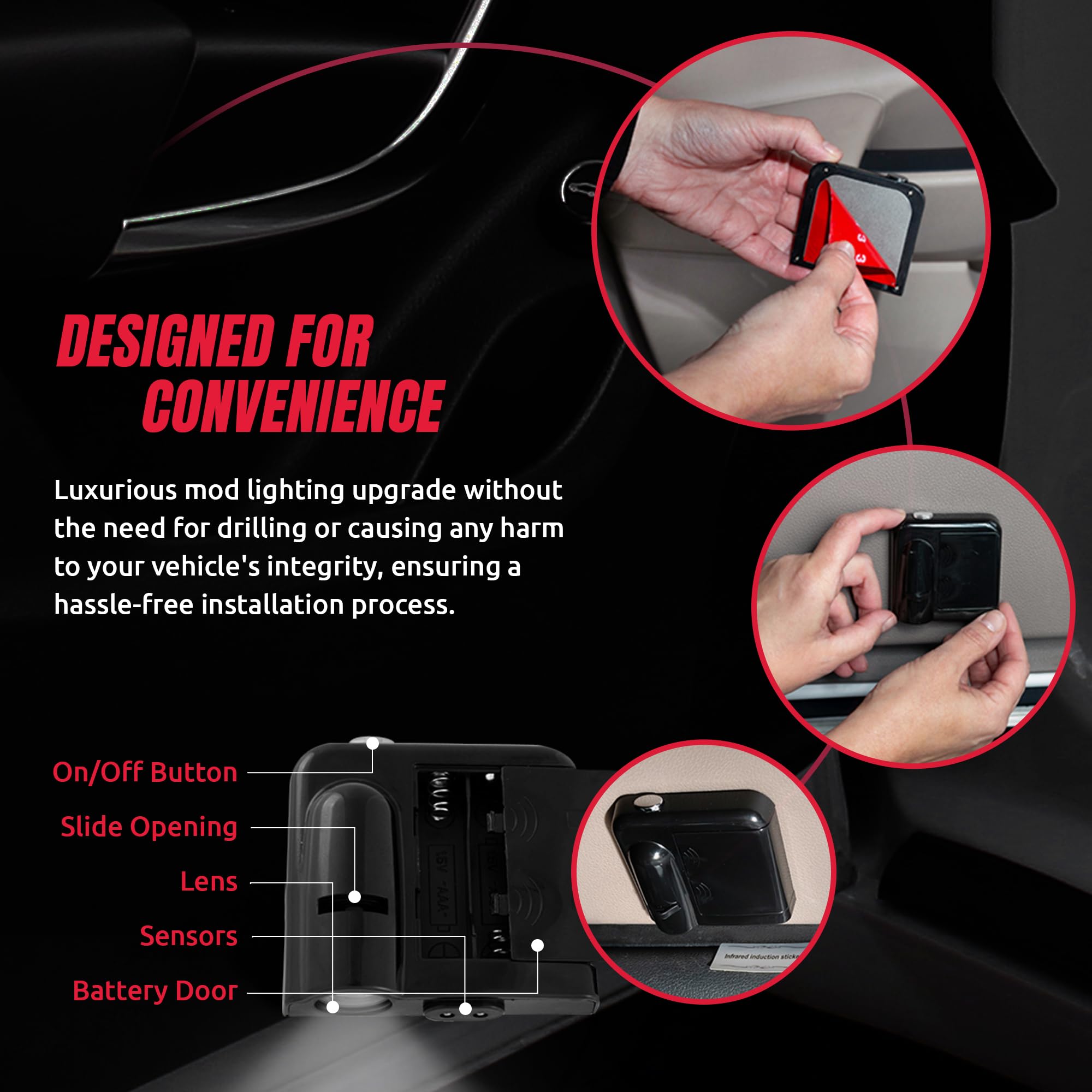 Sporticulture LED Car Door Light - NCAA Nebraska Wireless Projector, Battery Operated, Universal Fit