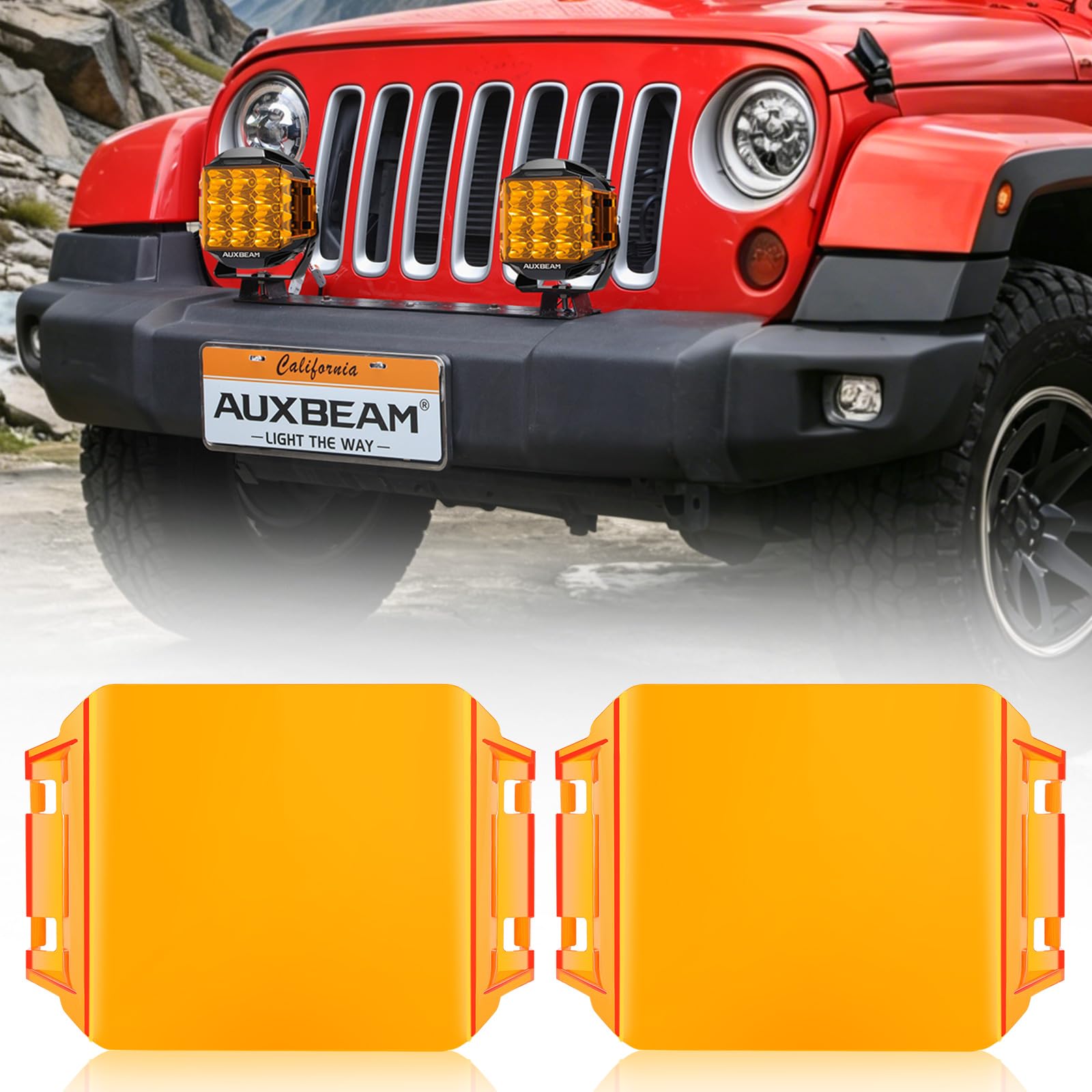 Auxbeam 7 Inch Amber Light Covers for LED Pods, 2300K Dark Amber Side Shooter Lens Covers, High Transmittance for Foggy Weather,