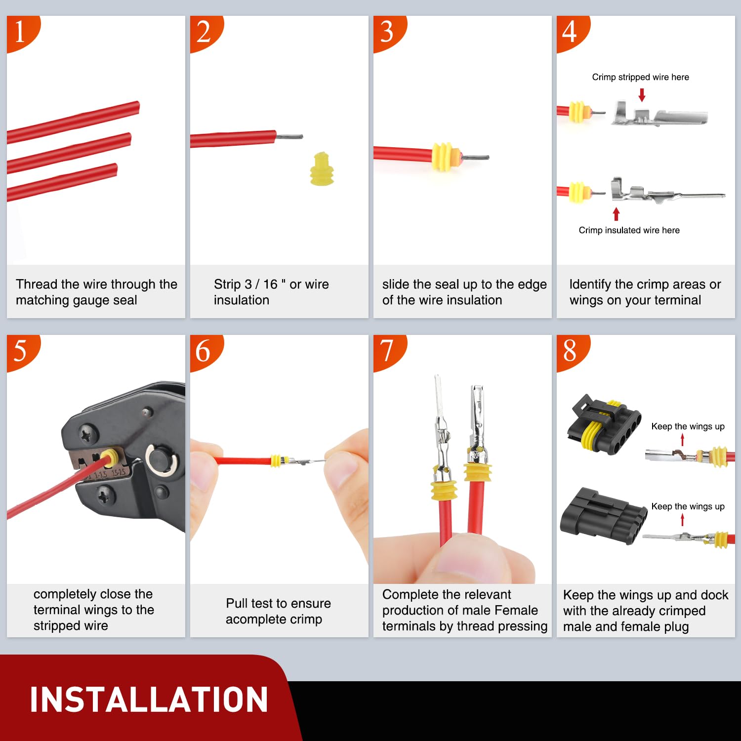 Nilight 220Pcs 5 Pin Electrical Connector Plug Male Female Terminal Wire Connectors Waterproof 5 Way Automotive Connect Set For