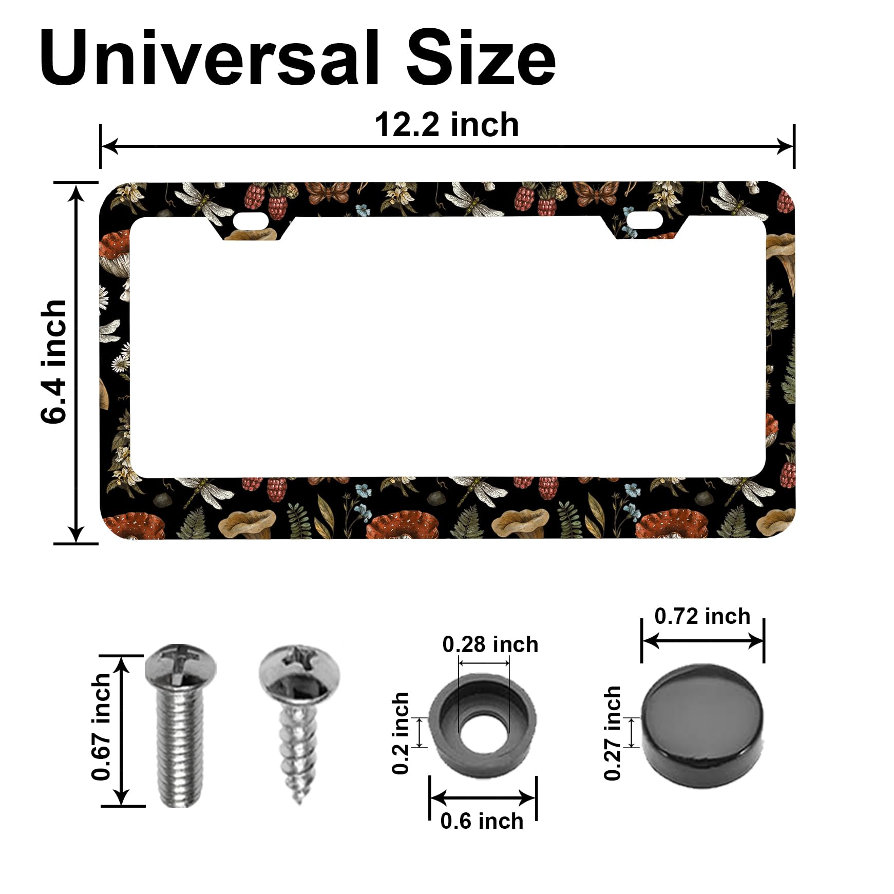 DGDRHZ Mushroom License Plate Frames,Woodland, Fern,Moth, Dragonfly for Women & Men,Cute License Plate Holder,Mushroom Car Acces