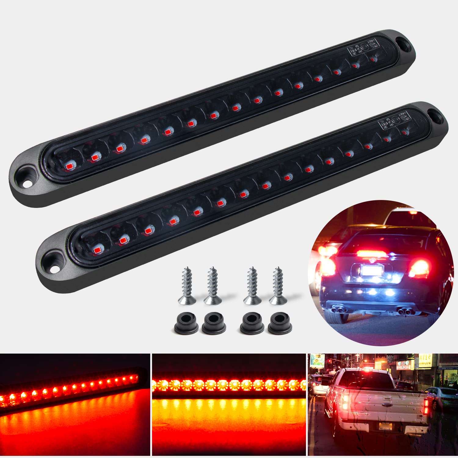2 Pack 10'' 15 Led Trailer Identification Light 9 To 30-Volt, Led Stop Turn Tail Light Assembly Third Brake Bar Strip Truck Rear