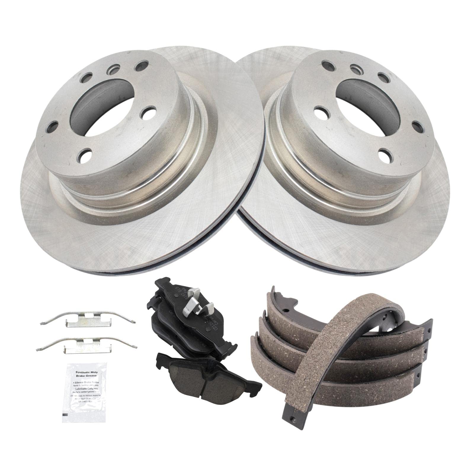 Trq Rear Brake Pad & Rotor Kit Brake Pads Brake Rotor Parking Brake Shoe Set Ceramic Compatible With 2009-2013 Bmw 128I