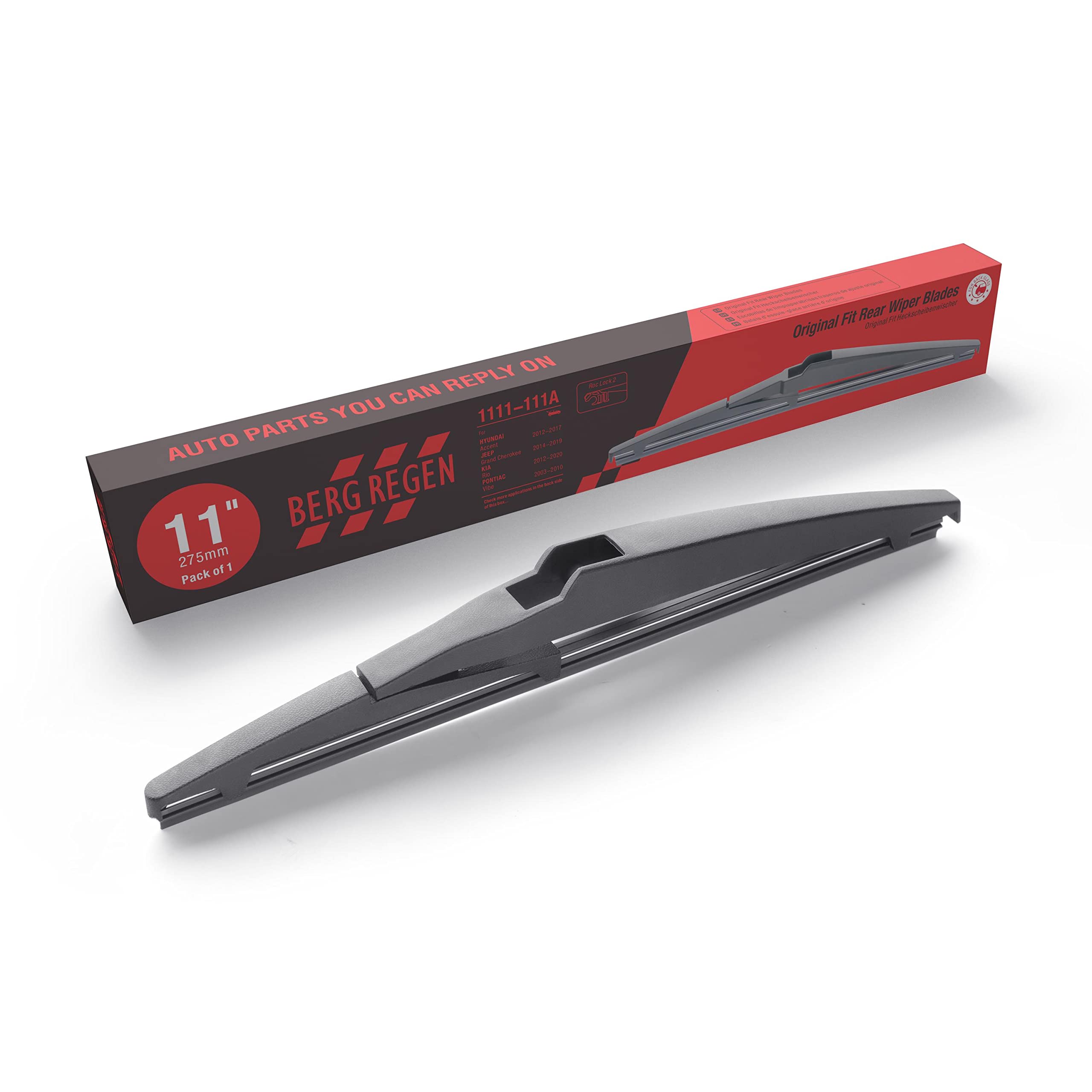 Berg Regen Rear Wiper Blades 11 Inch (11-A), Replacement For Grand Cherokee 2021-2014,Sorento 15-10, Soul 19-10, Hhr 11-06, Acce
