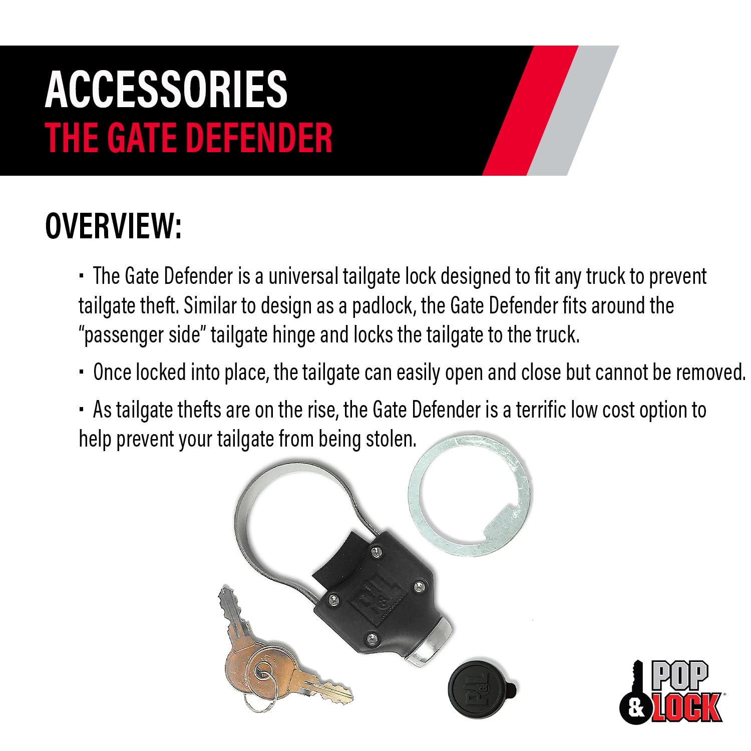 Pop & Lock Universal Black Tailgate Lock, Key Lock, Pl9900, The Gate Defender, Truck Theft Prevention, Made In Usa