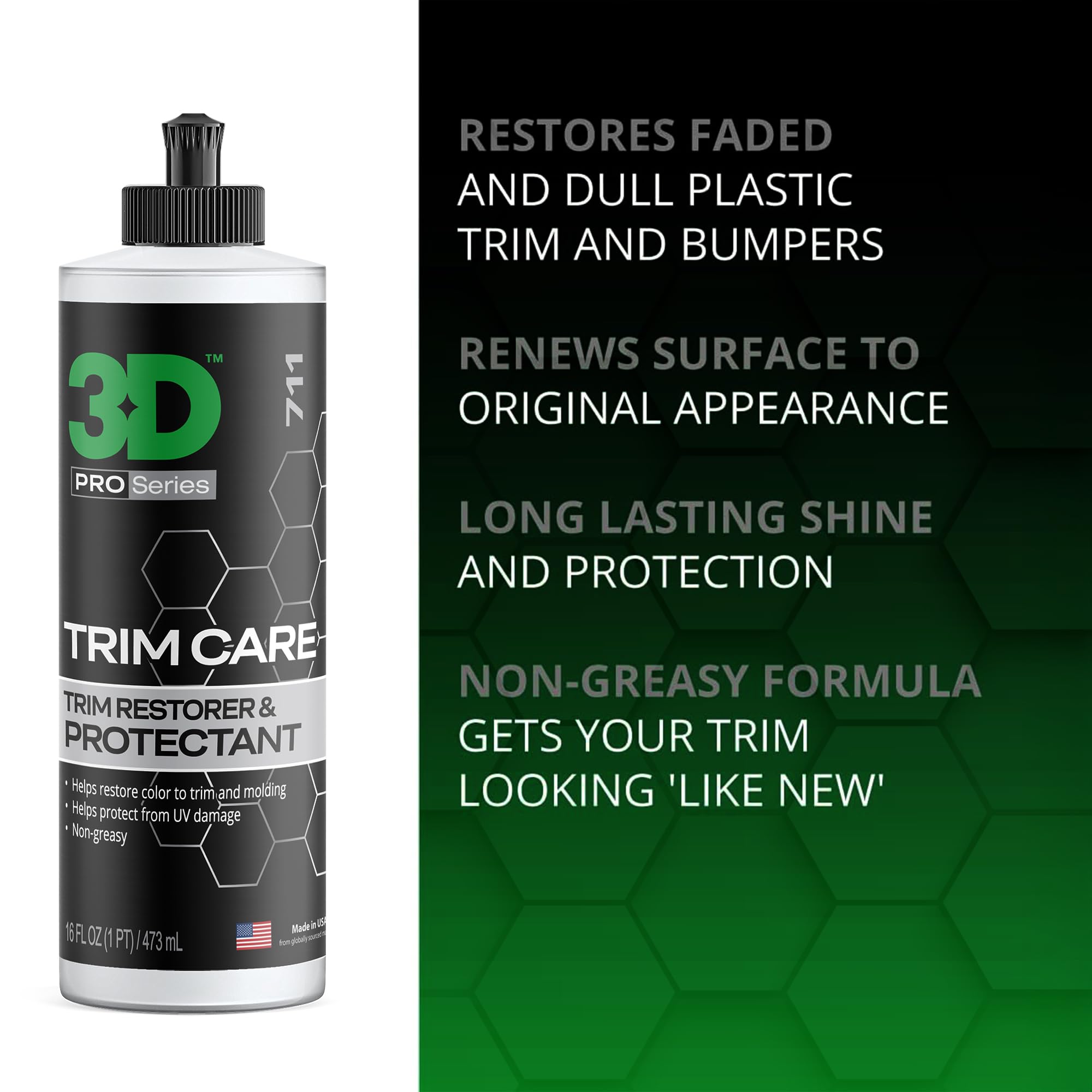 3D Trim Care Restorer - 16oz Black Rubber Surface Renewing Shine & Protection
