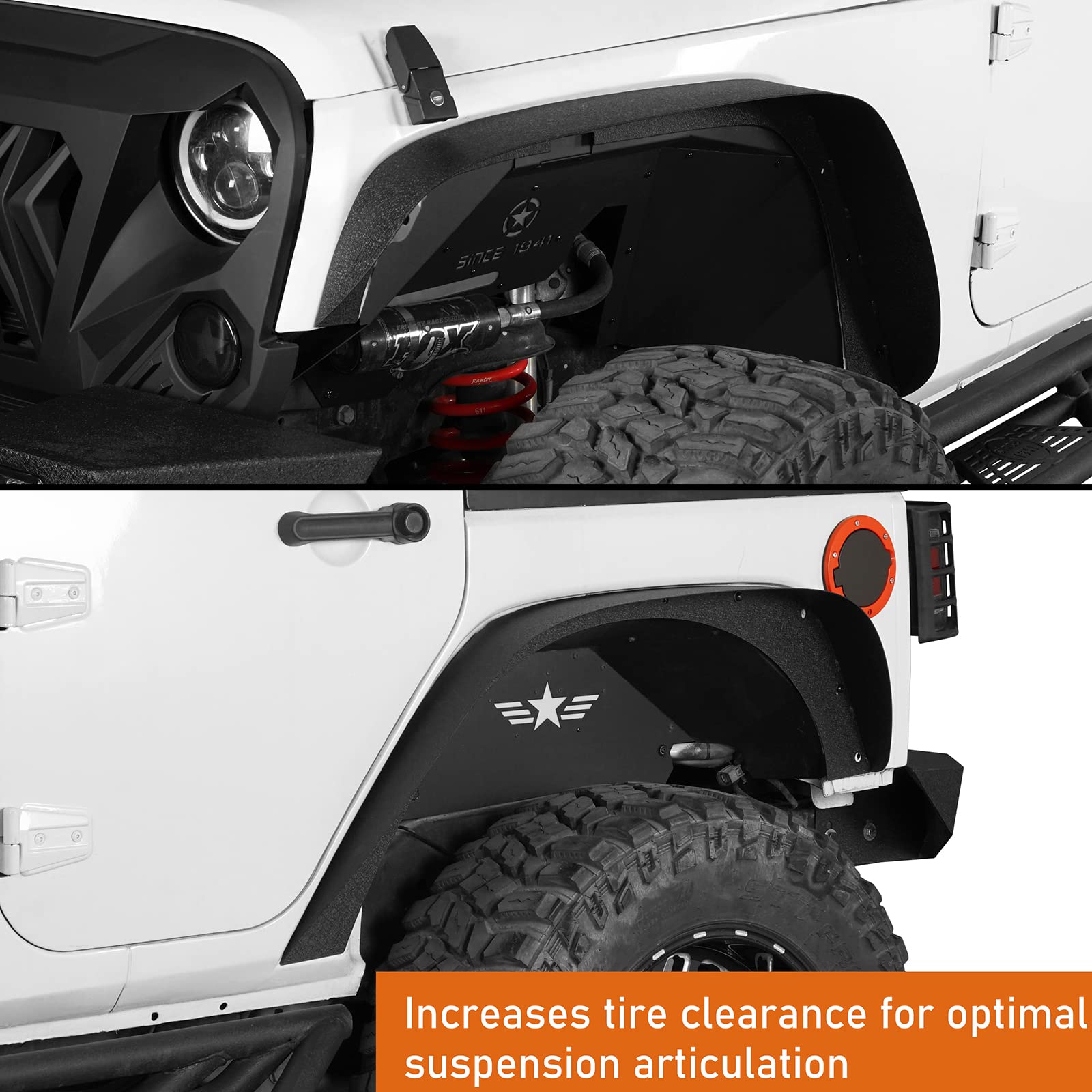 Hooke Road Wrangler Jk Steel Fender Flares Front & Rear Flat Fender Mud Guards Compatible With Jeep Wrangler Jk & Unlimited 2007