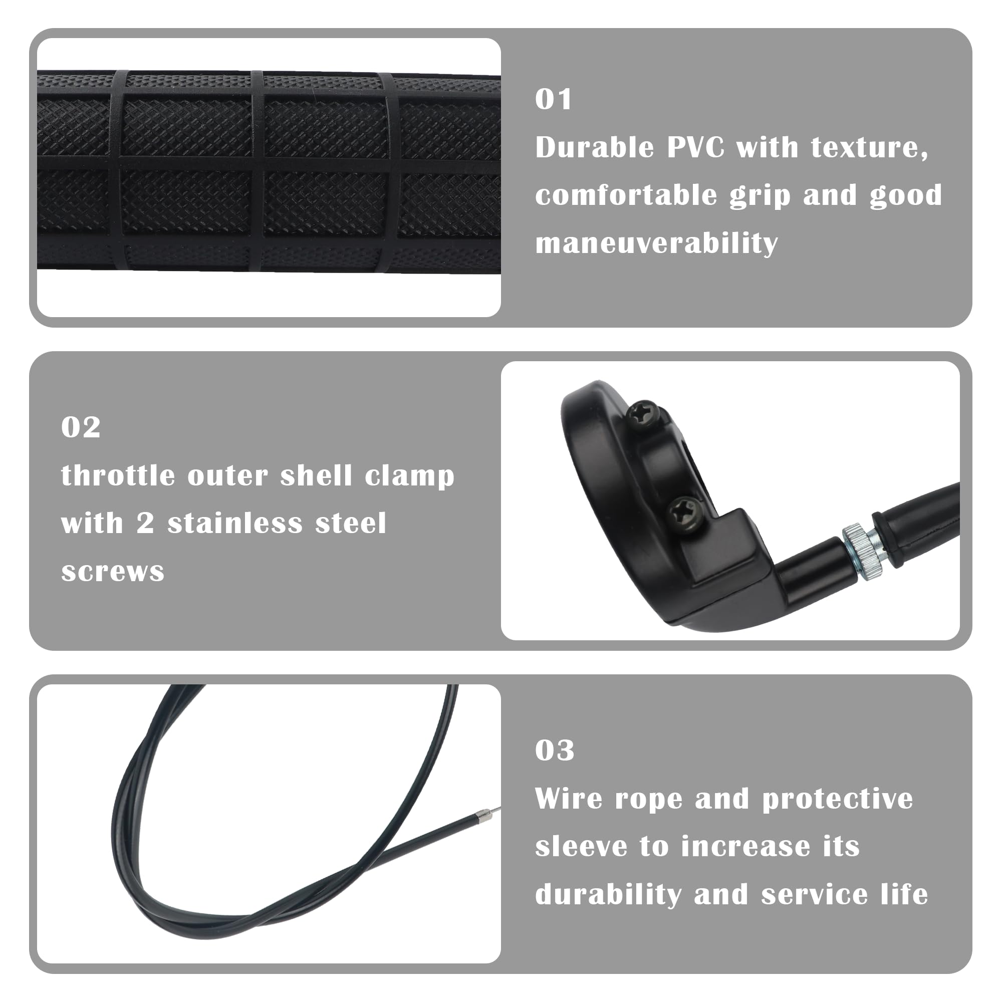 IHOTDER Throttle Cable Kit,Motorcycle Handlebar Grips with Twist Throttle & 47'' Throttle Cables,Universal Bike Throttle Assembl