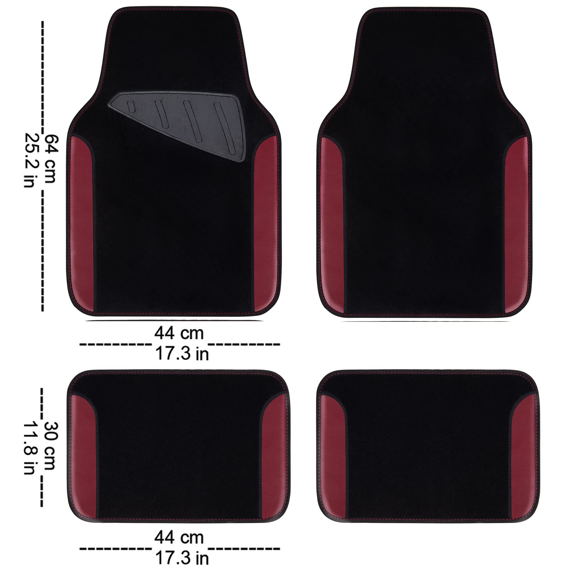 Car Pass Waterproof Universal Fit Car Floor Mats, Car Mats Fit For Suv,Vans,Sedans, Trucks,Set Of 4Pcs Car Carpet With Driver Heel Pad(Black And Burgundy)