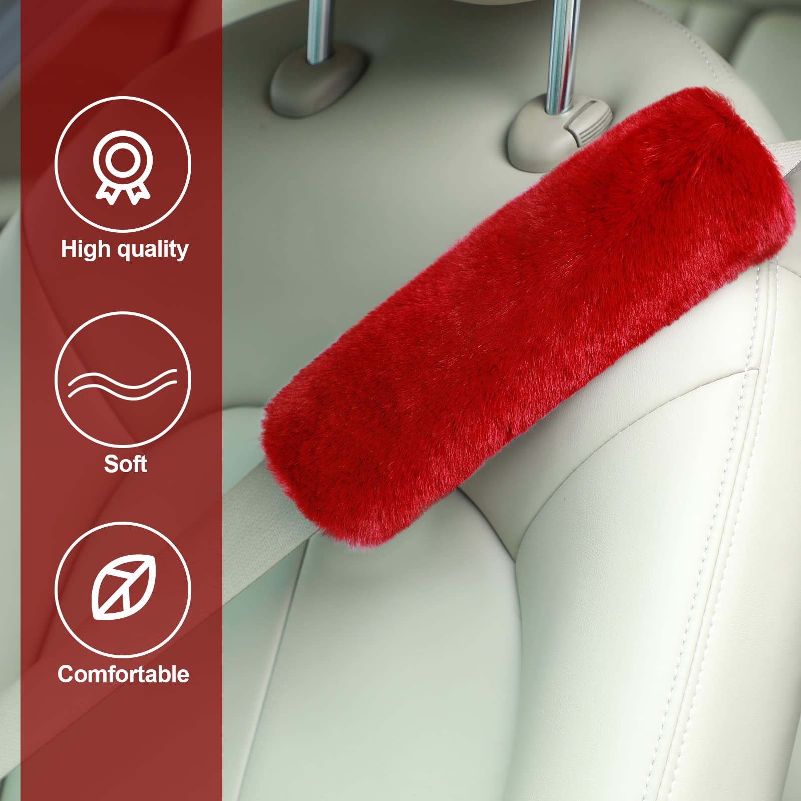 Boao 4 Pack Faux Sheepskin Car Seat Belt Pads Seatbelt Protector Soft Seat Belt Shoulder Strap Cover Comfort Harness Pad(Wine Re