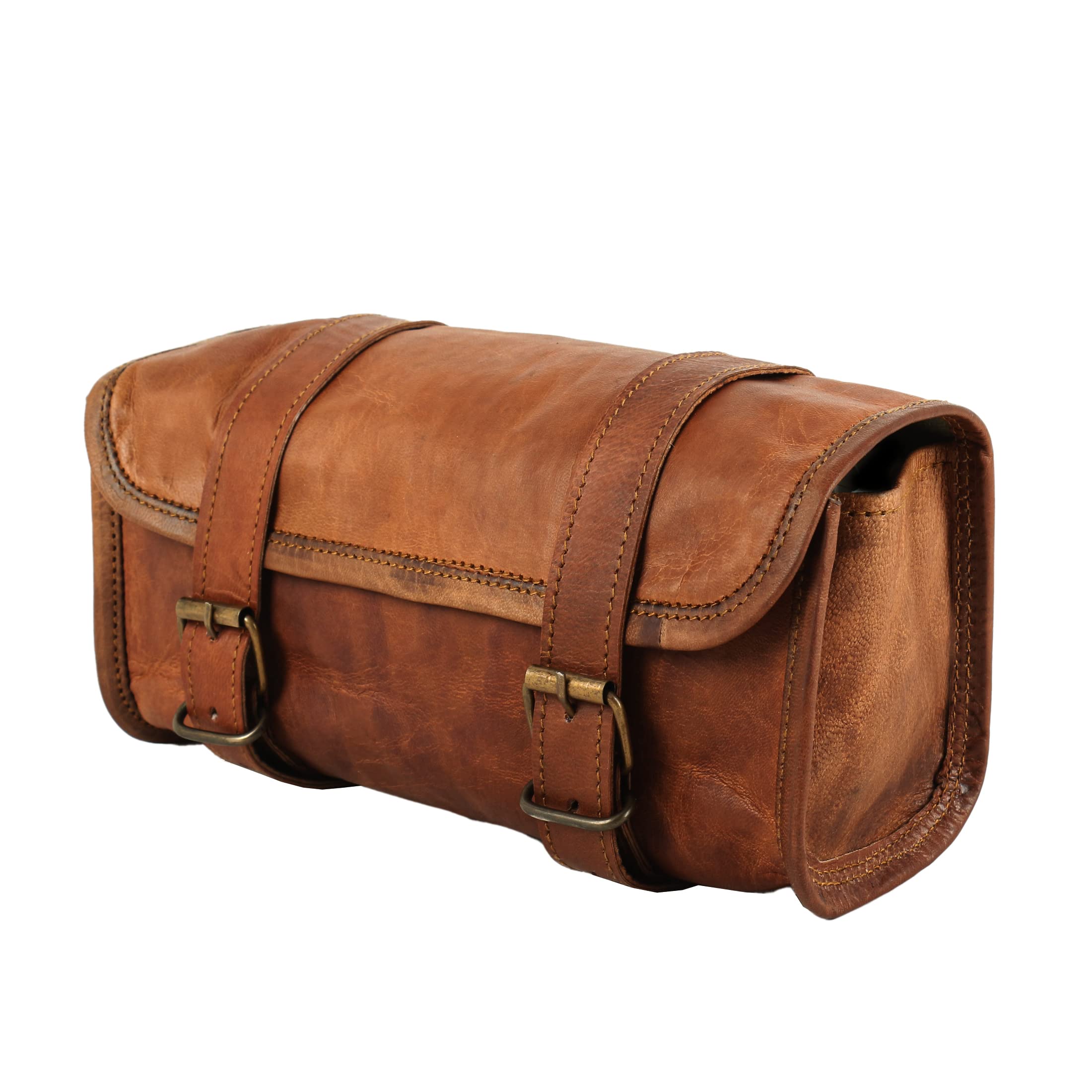 The Vintage Stuff Leather Handlebar Bag Brown Saddle Motorcycle Bag Bicycle Tool Bag Buff Leather Travel Accessory Pouch (Tan Br