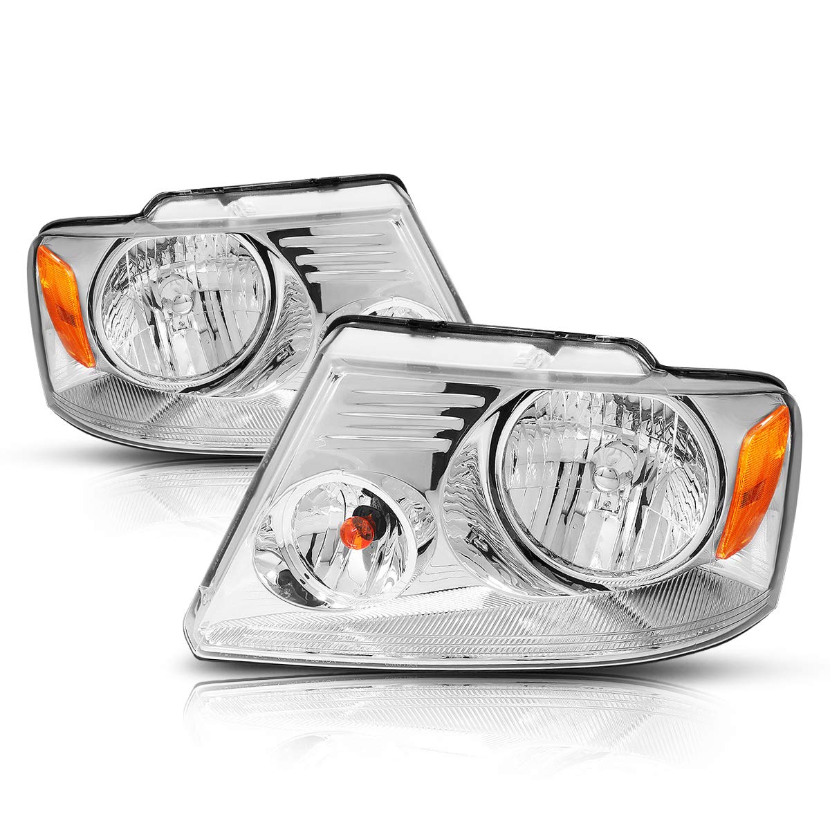 2Pcs Replacement Headlights Assembly Compatible With Ford F150 04-08/Lincoln Mark Lt 06-08,Chrome Housing/Amber Corner