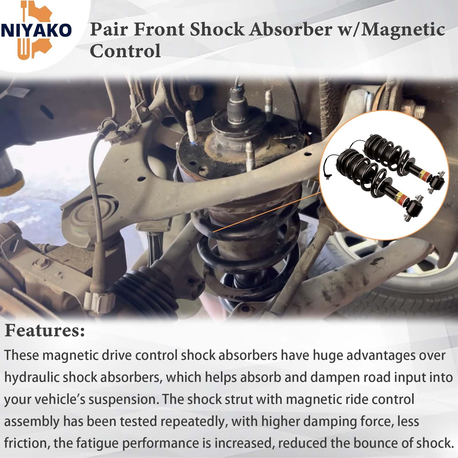 Niyako Pair Front Shock Absorber W/Magnetic Control Replacement# 84176631 84977478 84061228 Fit 2015-2021 Escalade Chevy Tahoe Suburban Silverado Gmc Sierra 1500 Yukon Xl