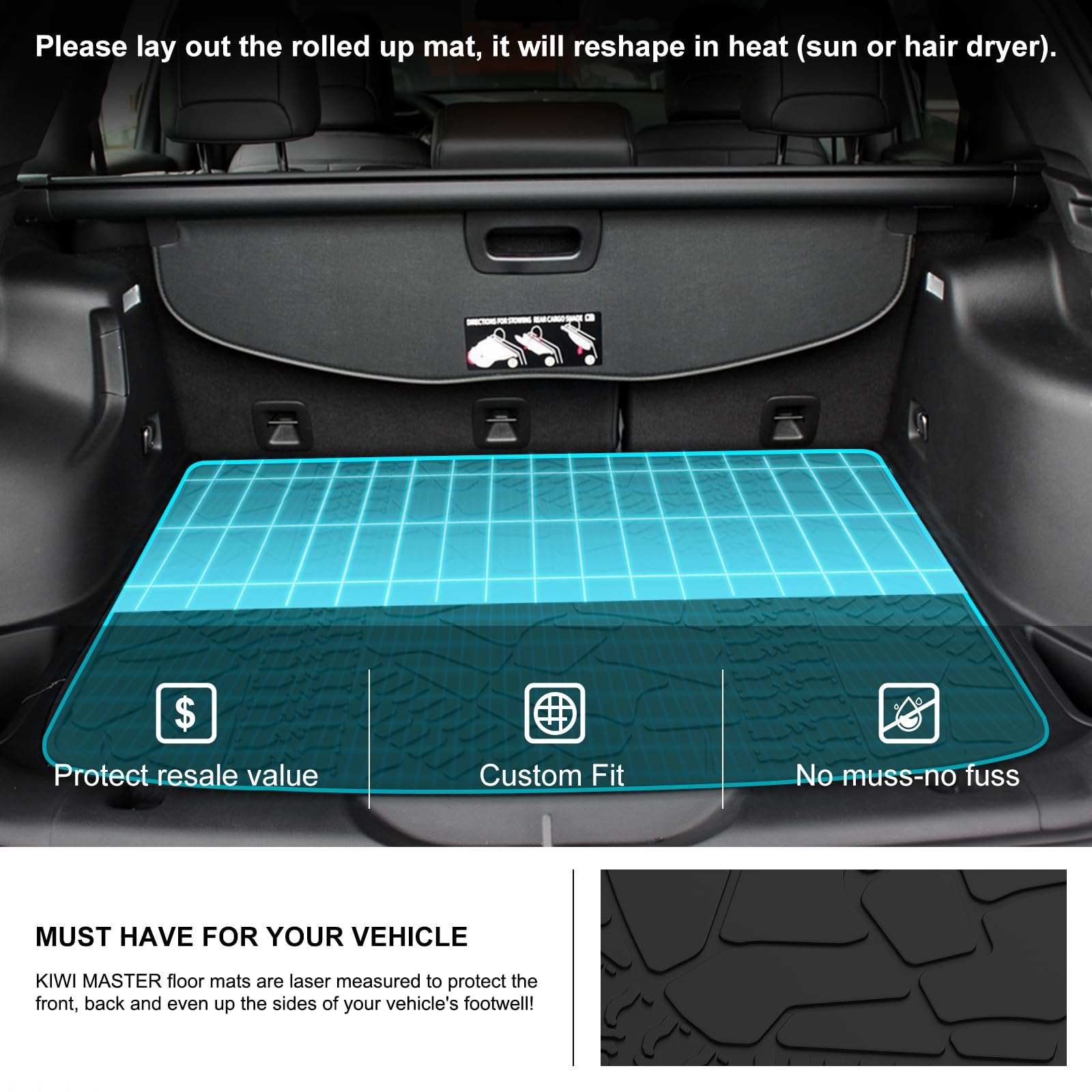 Kiwi Master Cargo Trunk Mat For 2014-2023 Jeep Cherokee All Weather Rear Cargo Tray Liner Black