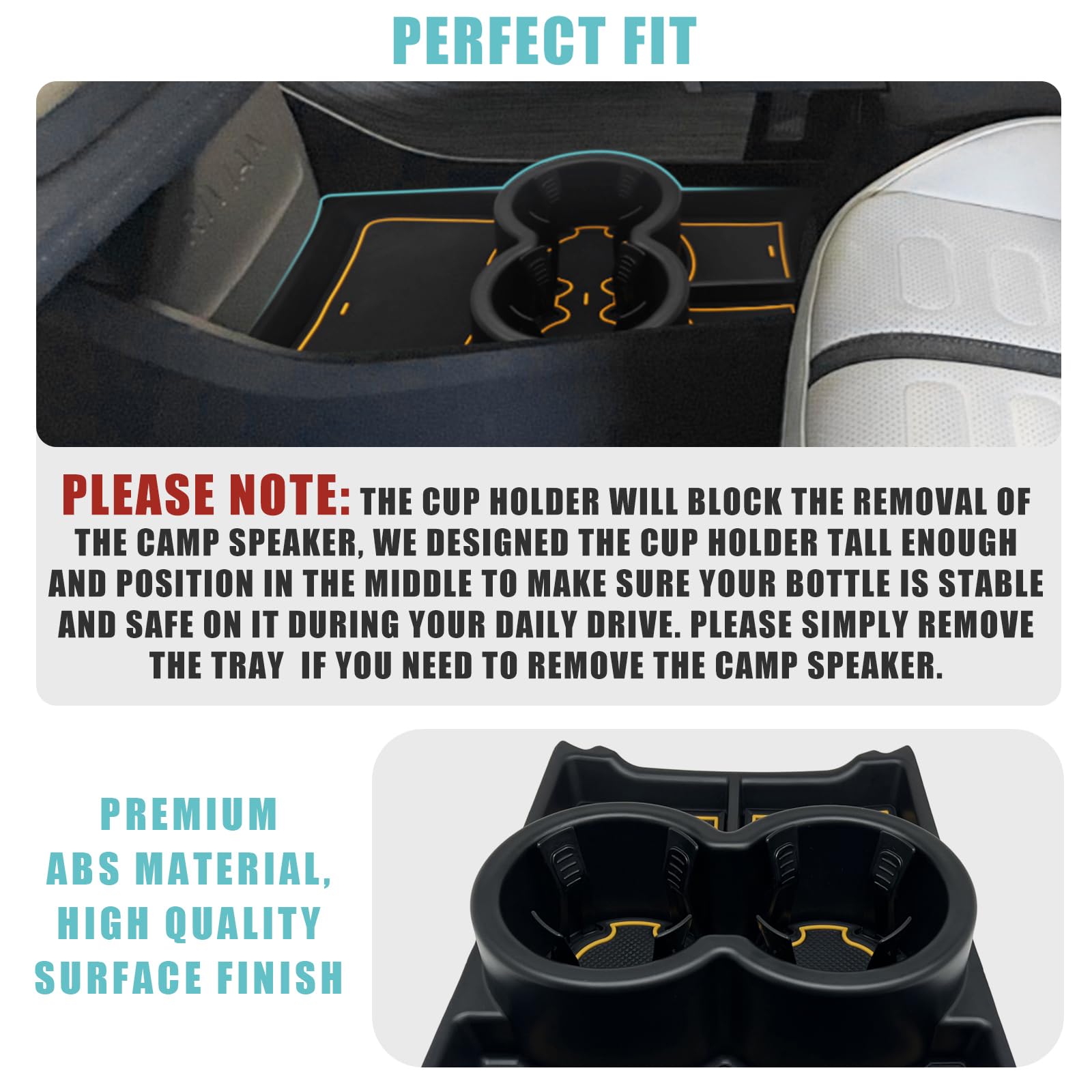 BestEvMod V3 Armrest Storage Box & Cup Holder - Yellow, Removable Coin Holder, Compatible with Rivian R1T/R1S 2022-2024