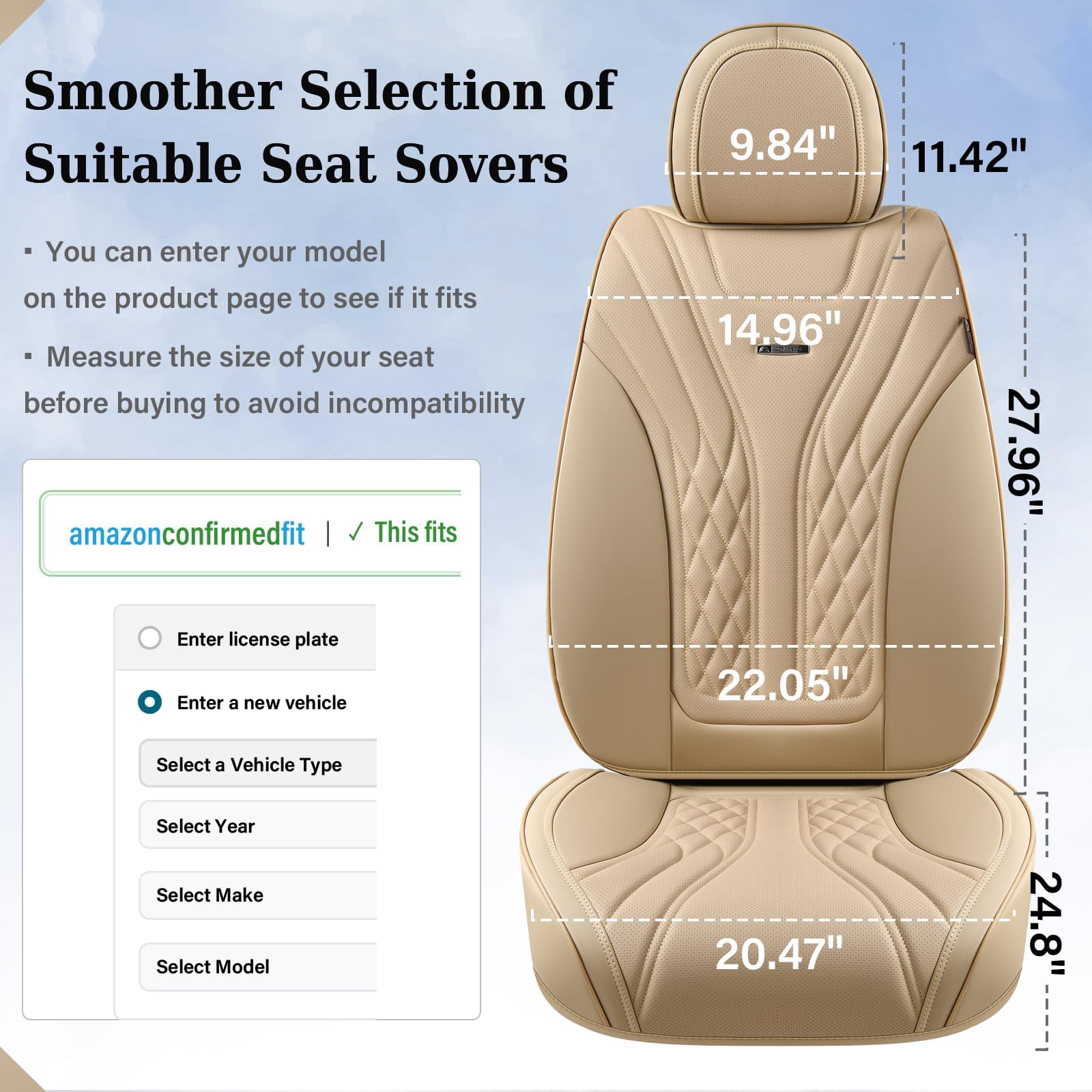 Coverado Car Seat Covers Front Pair, Nappa Leather, Waterproof, Beige, SCU038