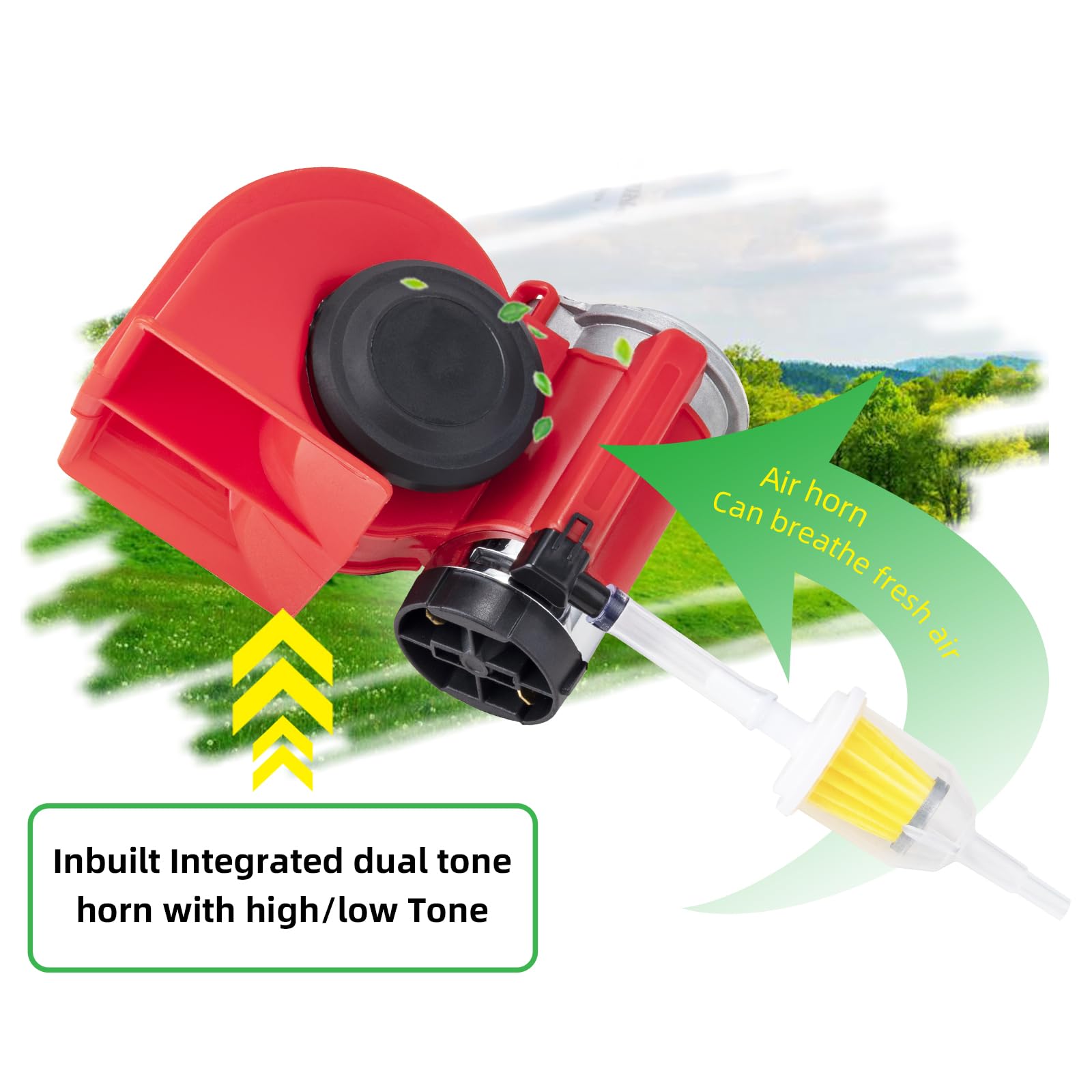 FARBIN Compact Electric Car Horn - 12V 150db Loud Train Horns Kit, Red, Model FB-S11