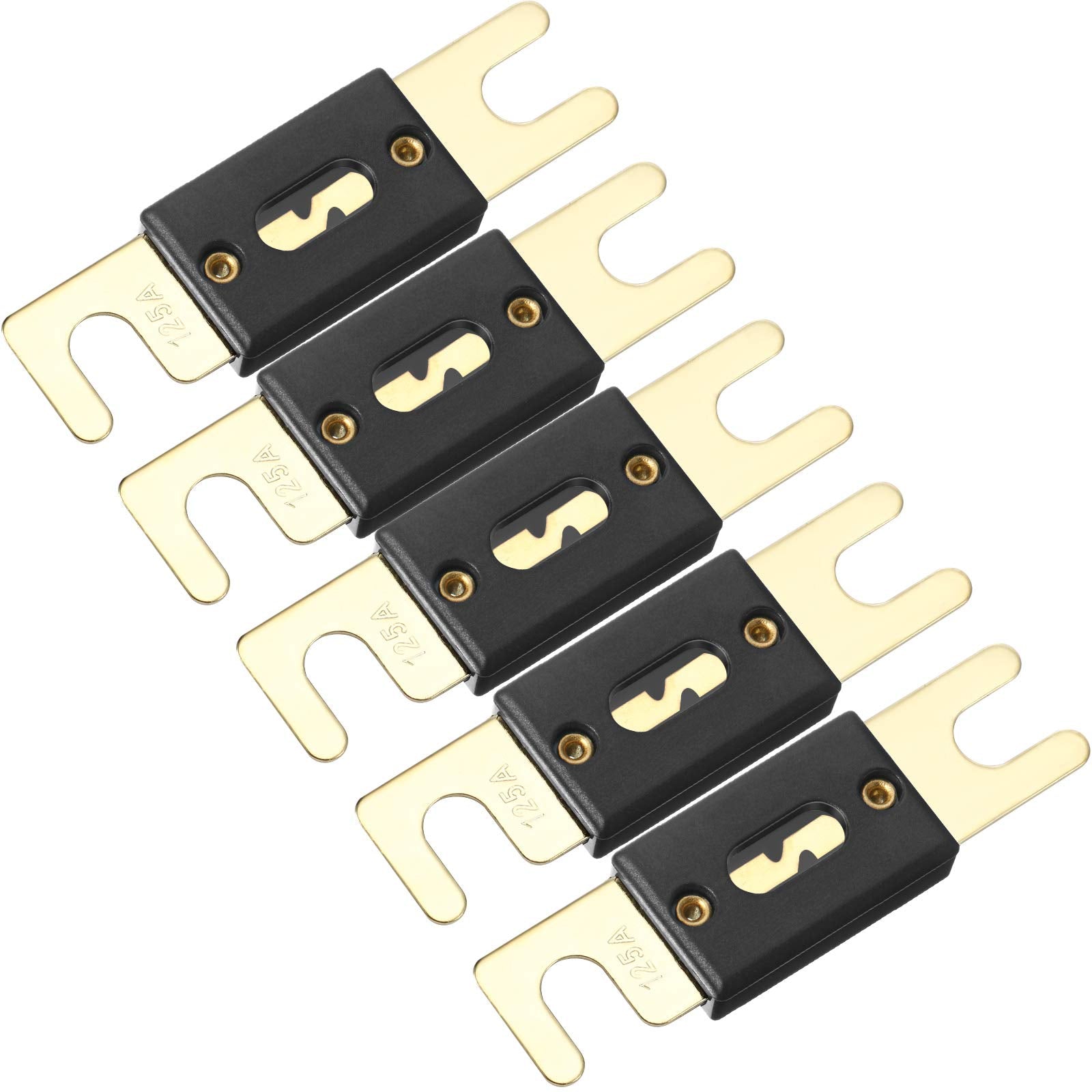 Bbto 5 Pieces 125 Amp Anl Inline Fuse Gold Plated Fuse For Car Vehicle Audio Video System (125 Amp, 32V, Copper Alloy)