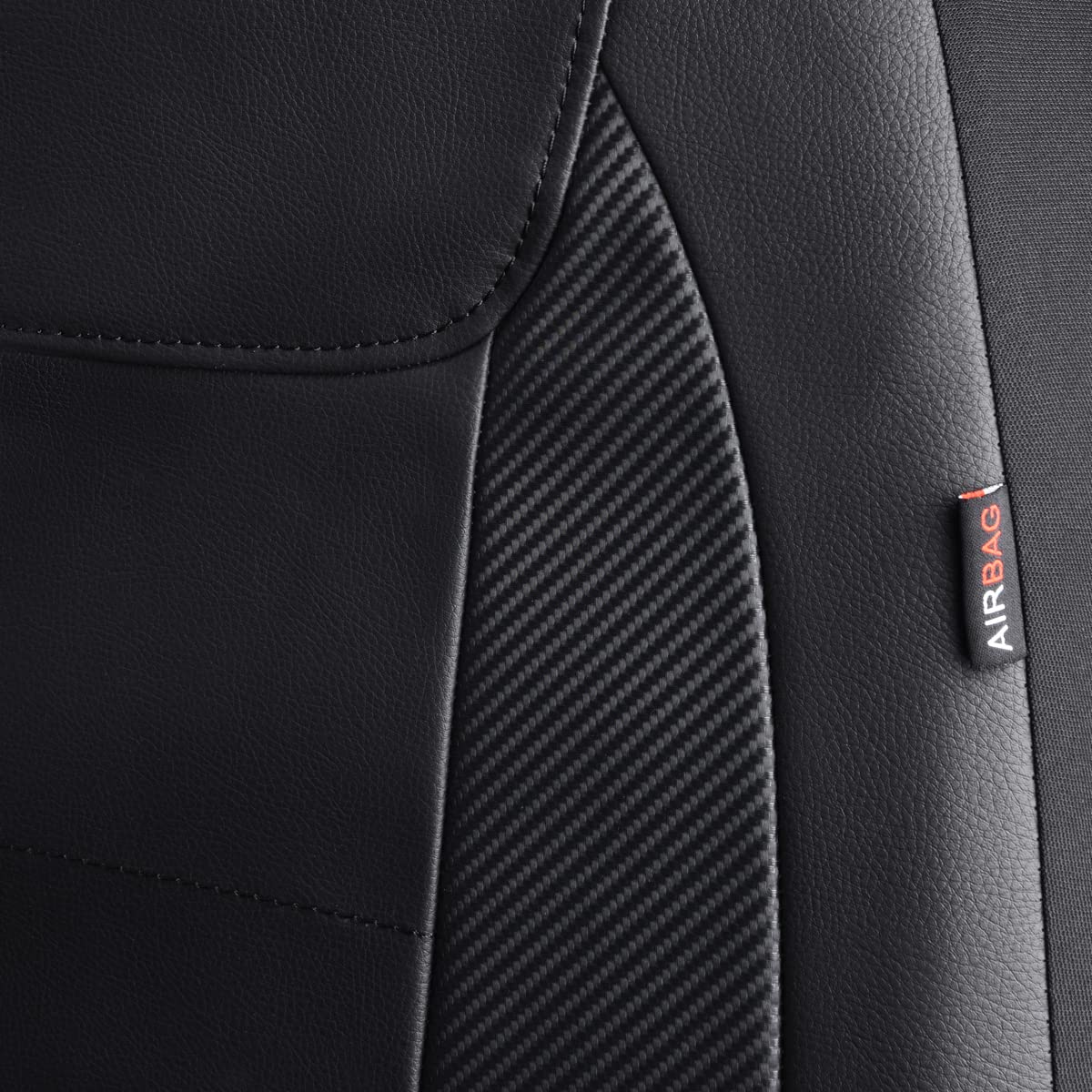 Flying Banner Car Seat Covers Protects Water Proof Faux Leather Carbon Fiber Front And Rear Bench (Black, Full Set - 8Pcs)