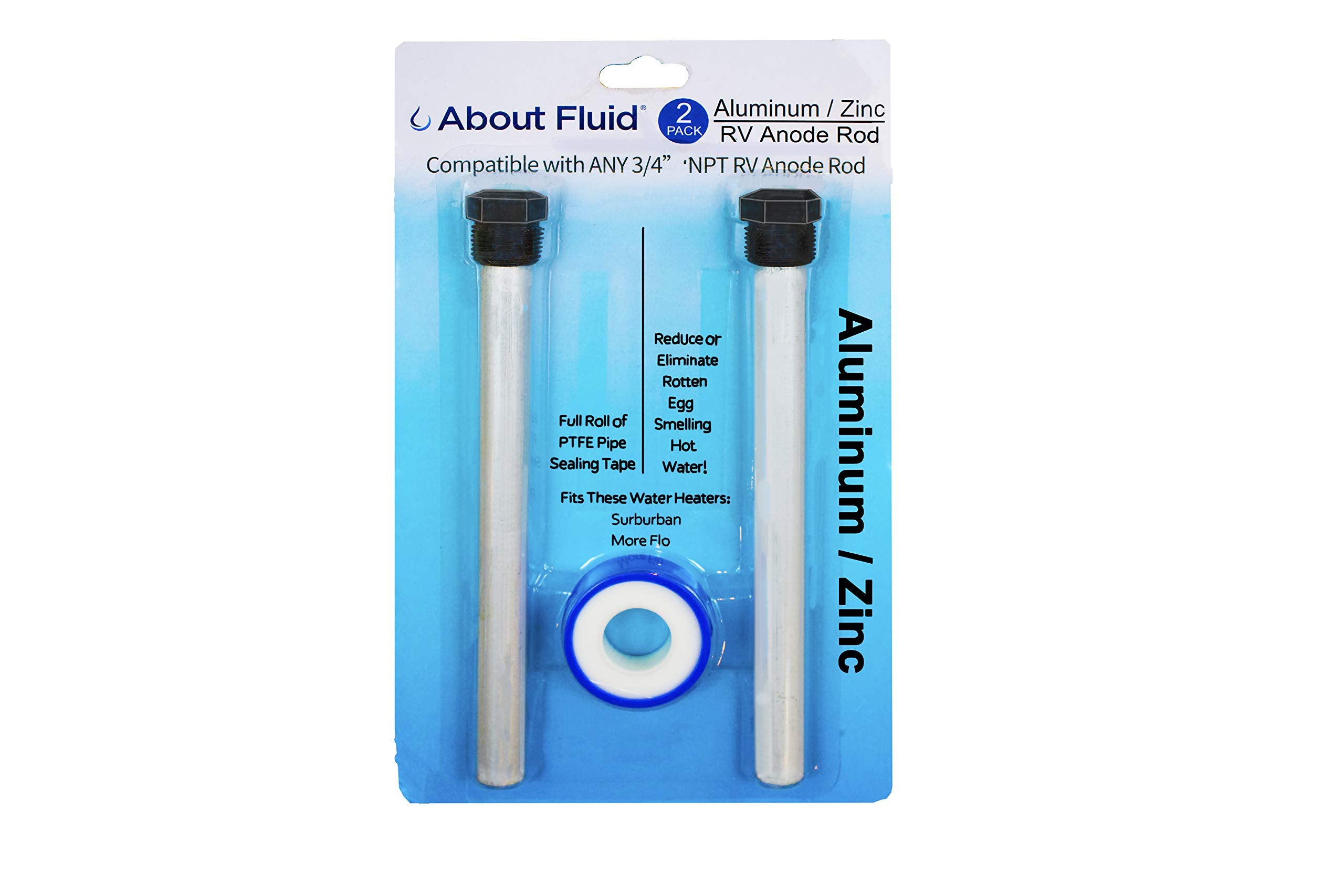 RV Rotten Egg Odor Fix, Aluminum/Zinc Anode Rod for Rv Water Heaters, by About Fluid Michigan | Large Roll of Teflon | Fits Subu