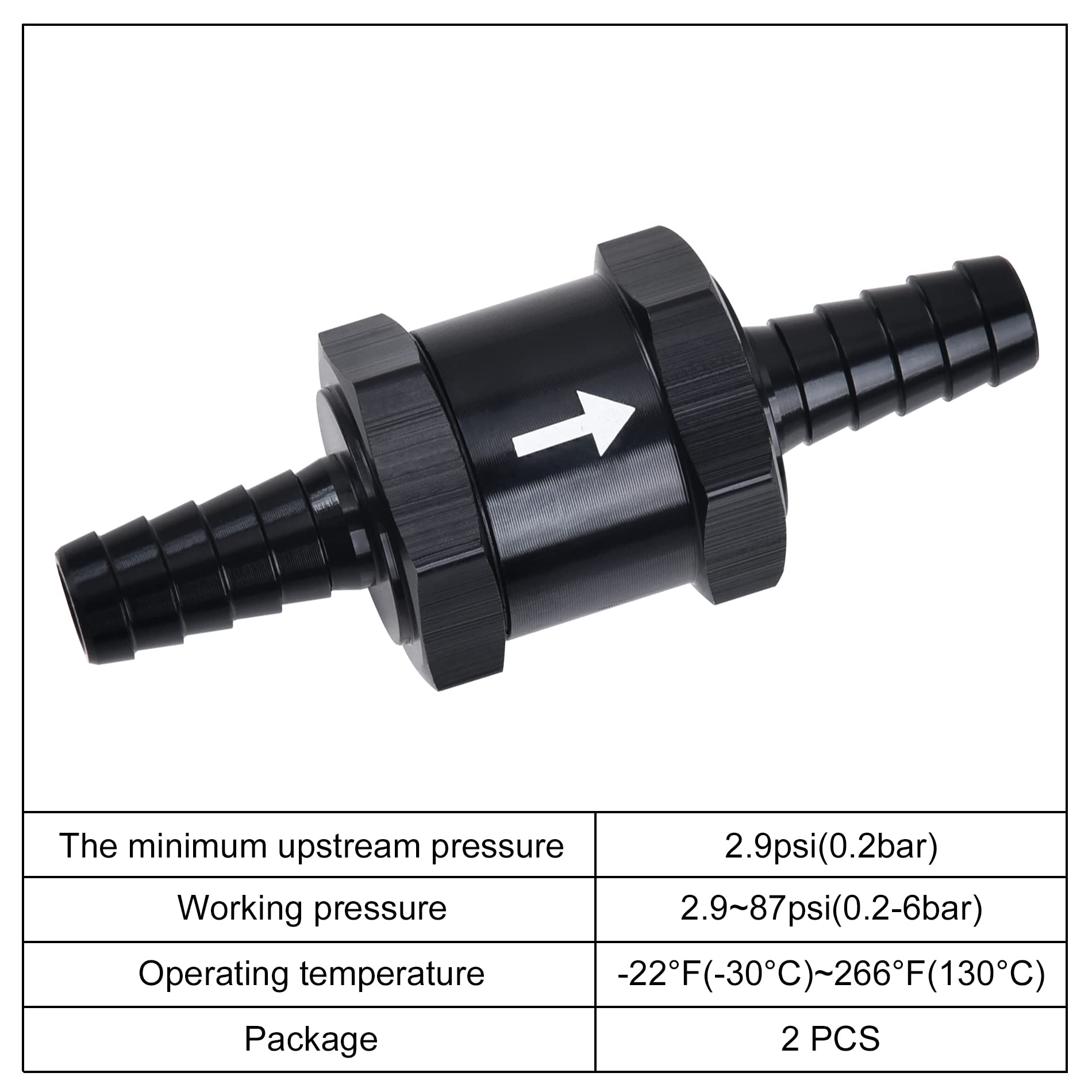 Evil Energy 9/16'' Fuel Check Valve One Way Inline Non Return Diesel Gasoline Black(14Mm Od,2Pcs)