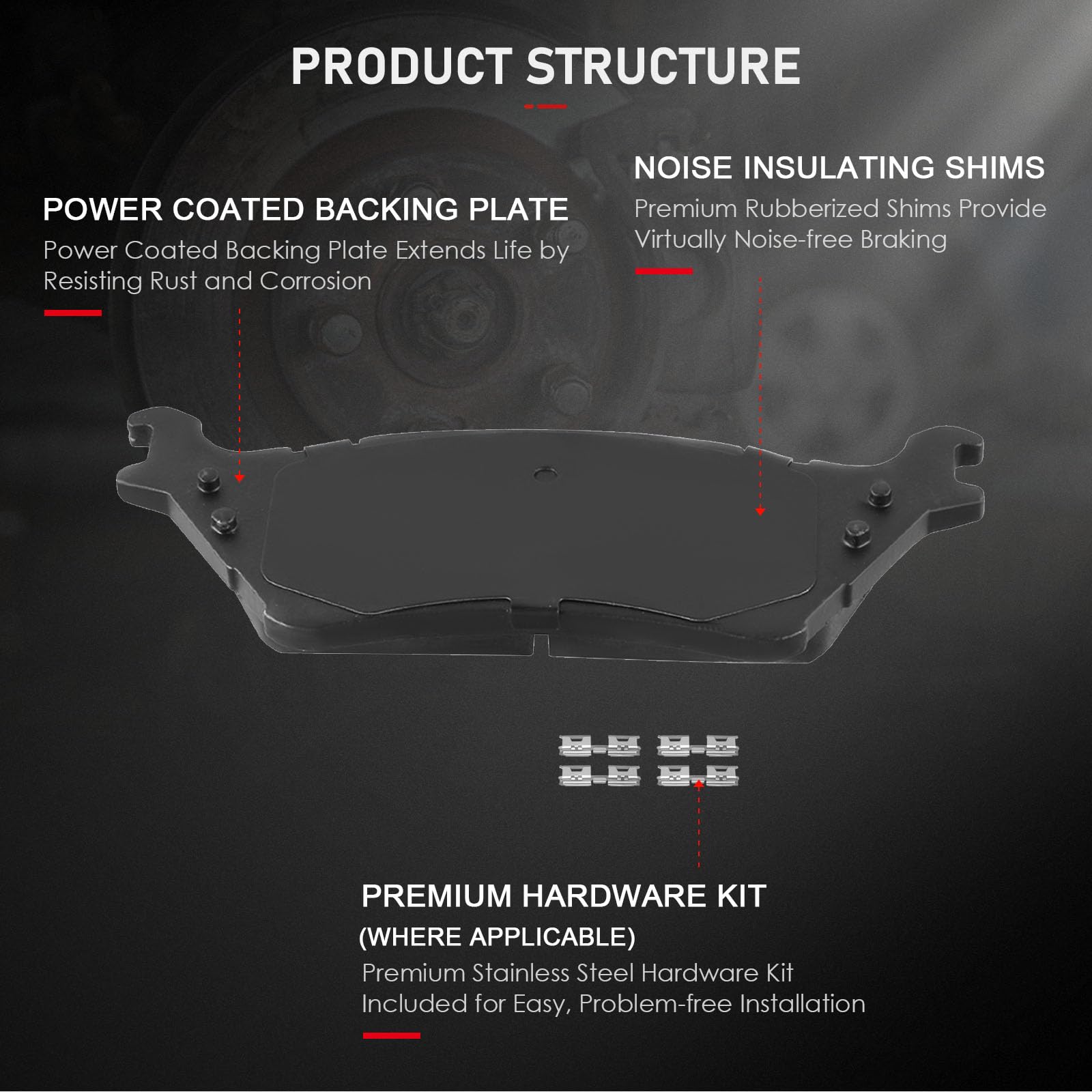 Cciyu D1602 Rear Semi-Metallic Disc Brake Pads Kit For Ford For F-150 2012-2020 4Pcs