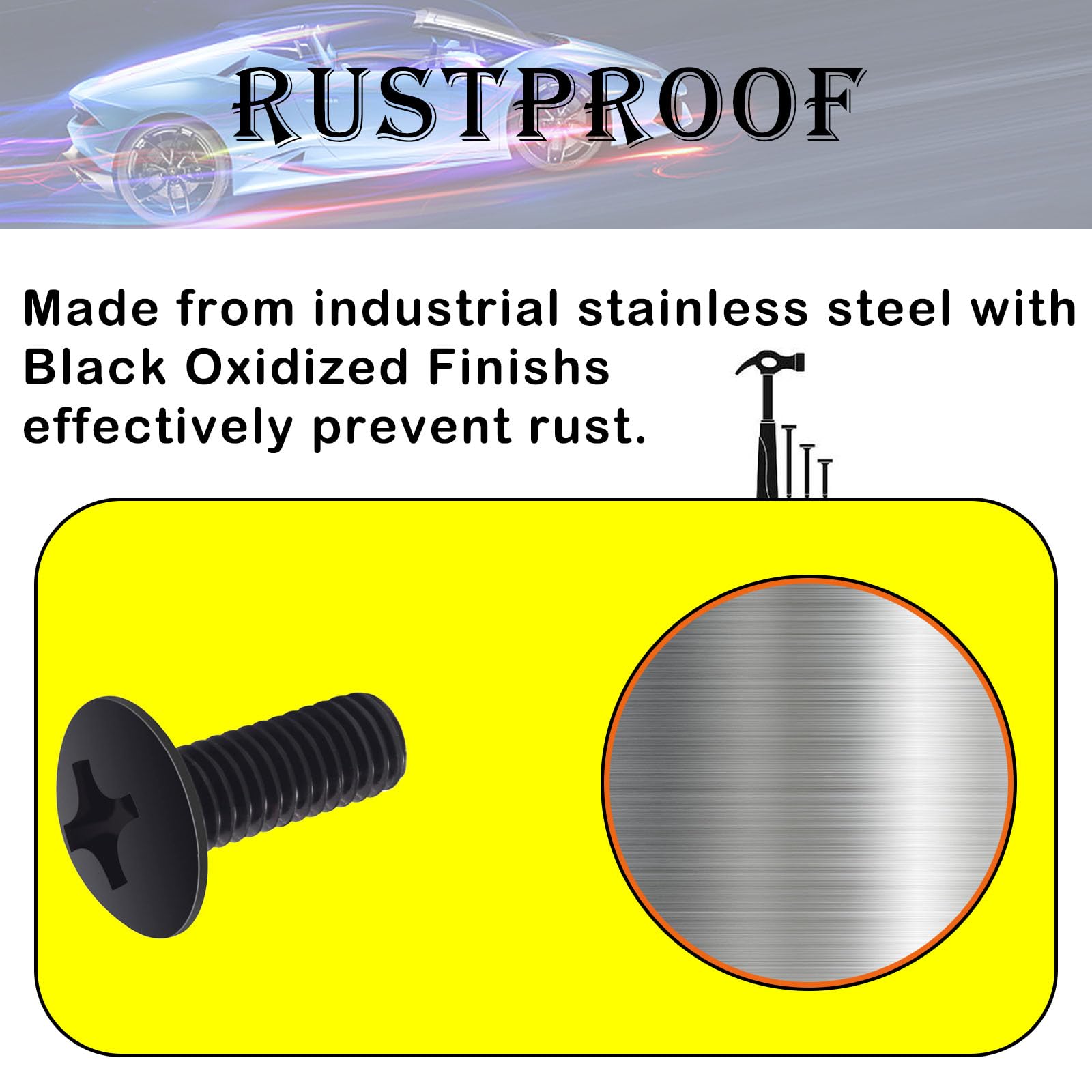 Crossarctic Black License Plate Screws for Lexus, Toyota, Honda, Machine Pan Head, Premium Rust-Proof Stainless Steel, M6-1.0 x