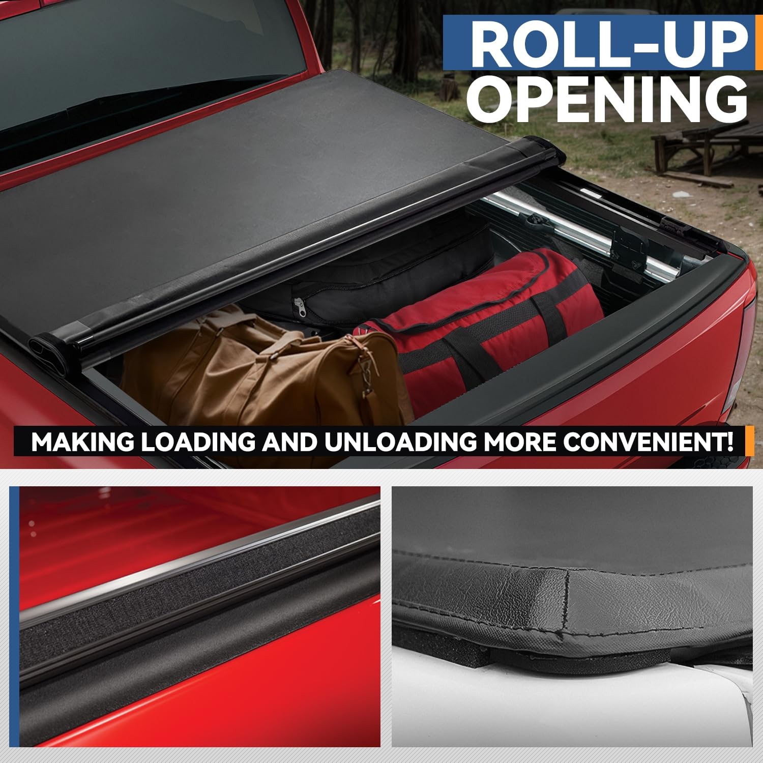 Auto Dynasty Soft Roll-Up Truck Bed Tonneau Cover Compatible With 2016-2023 Toyota Tacoma 5Ft Fleetside/Styleside Bed, Matte Bla