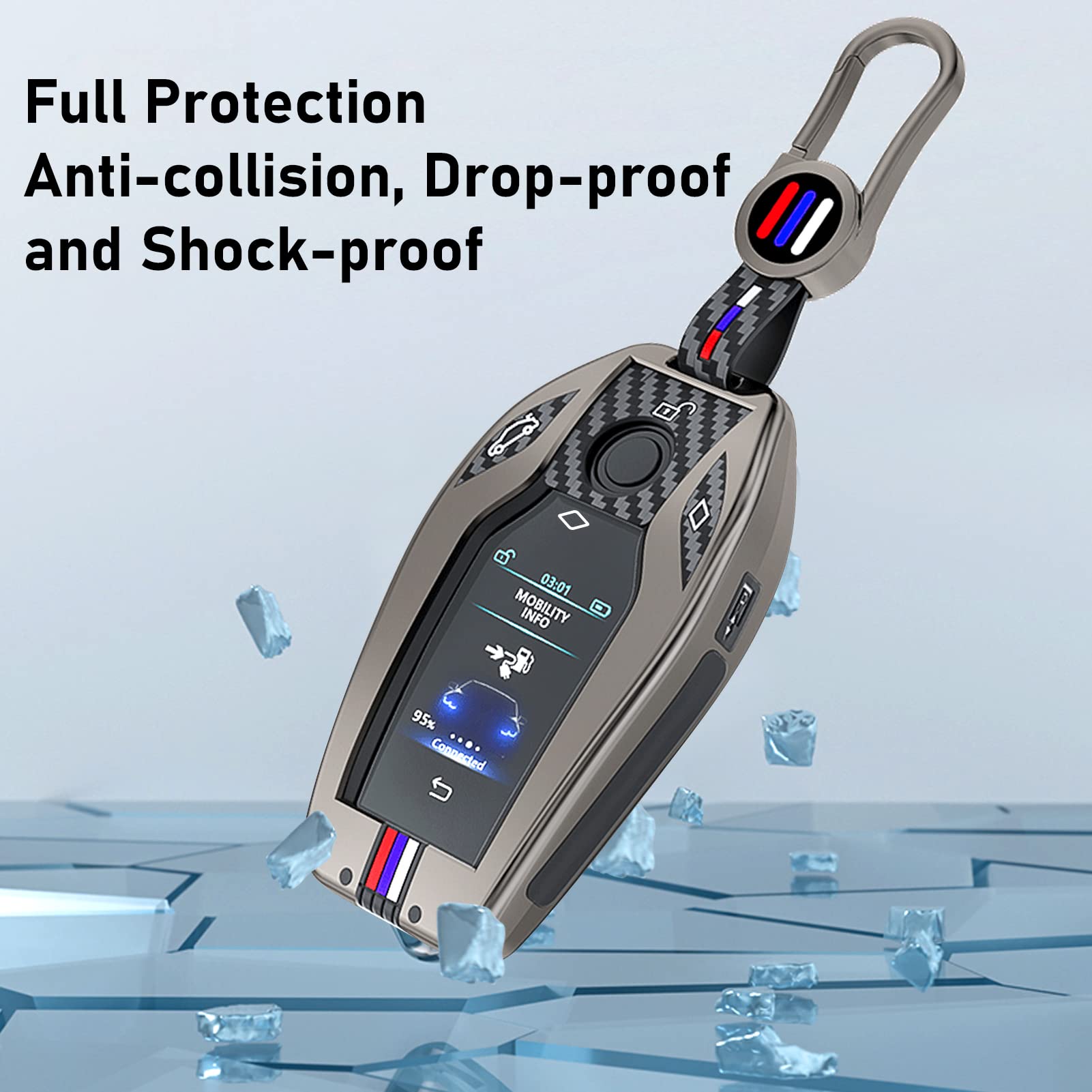 Jaronx BMW Key Fob Cover, Rubber, Carbon Fiber Pattern, Grey, Compatible with G30 G31 G32 G11 G12 X3 G01 X4 G02 X5 G05