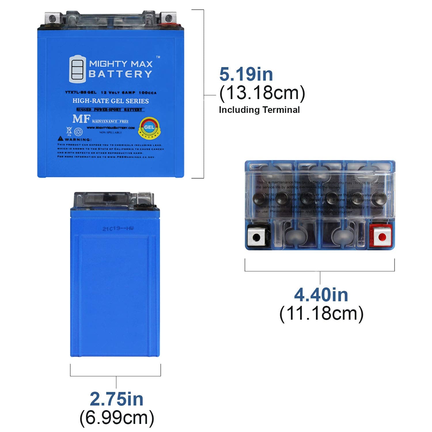Mighty Max Battery Ytx7L-Bs Gel -12 Volt 6 Ah, Gel Type, 100 Cca, Rechargeable Maintenance Free Sla Agm Motorcycle Battery