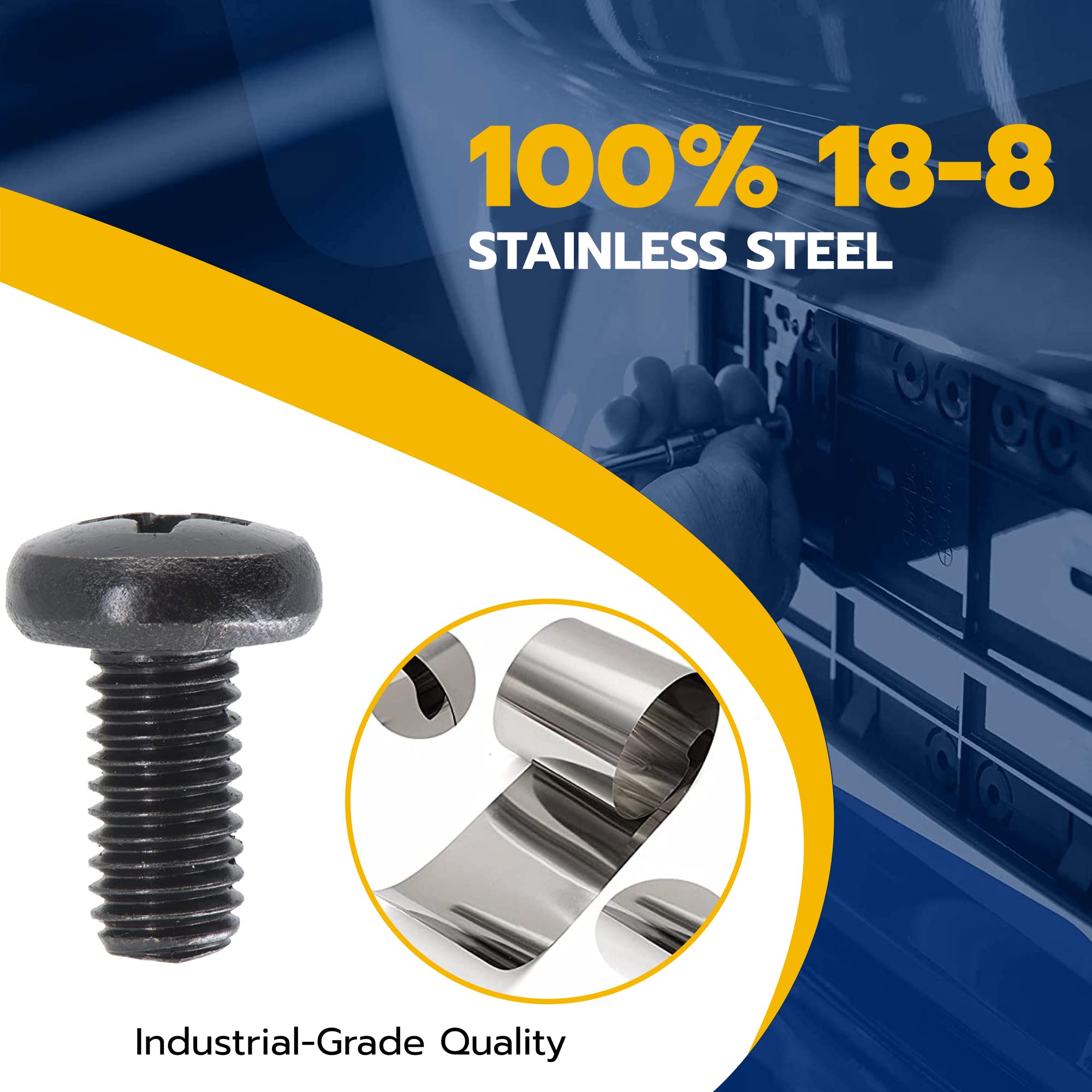 MAKERS BOLT Black License Plate Screws, Stainless Steel, M6-1.0 x 10mm, Pack of 4