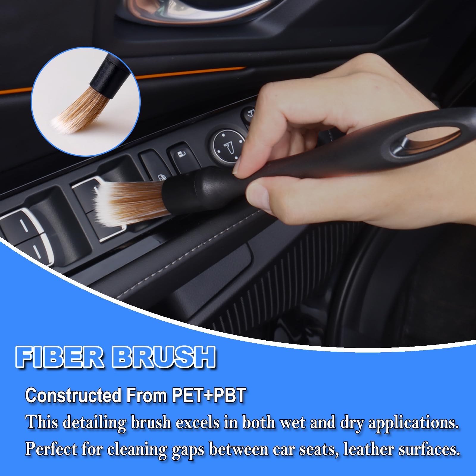 TTRCB 7PCS Car Detailing Brush Set, Ultra Soft Boars Hair, Interior Cleaning Kit, Black, Model CDB-7