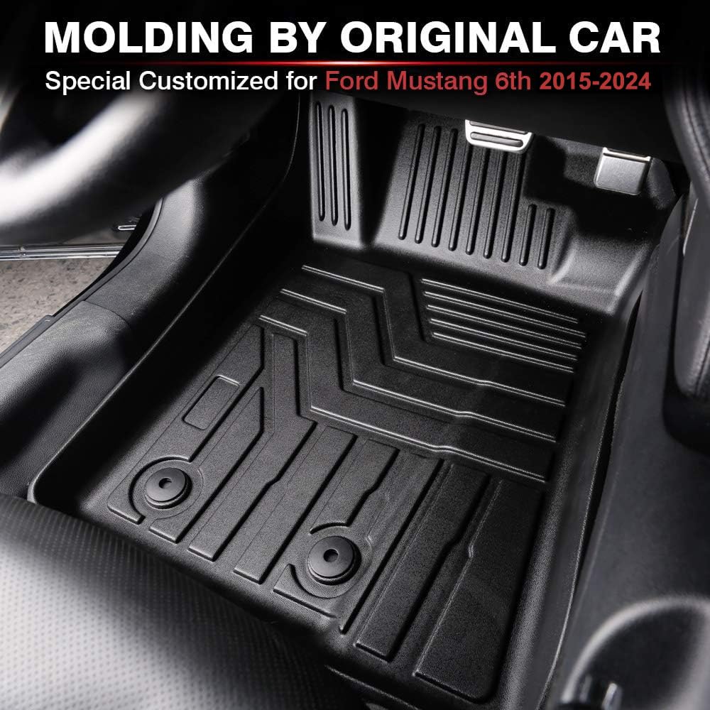 KUST 3D Floor Mats for Ford Mustang 2015-2024, TPE Non-Slip Black Car Mats, Durable All Weather Liners, Model 20200403