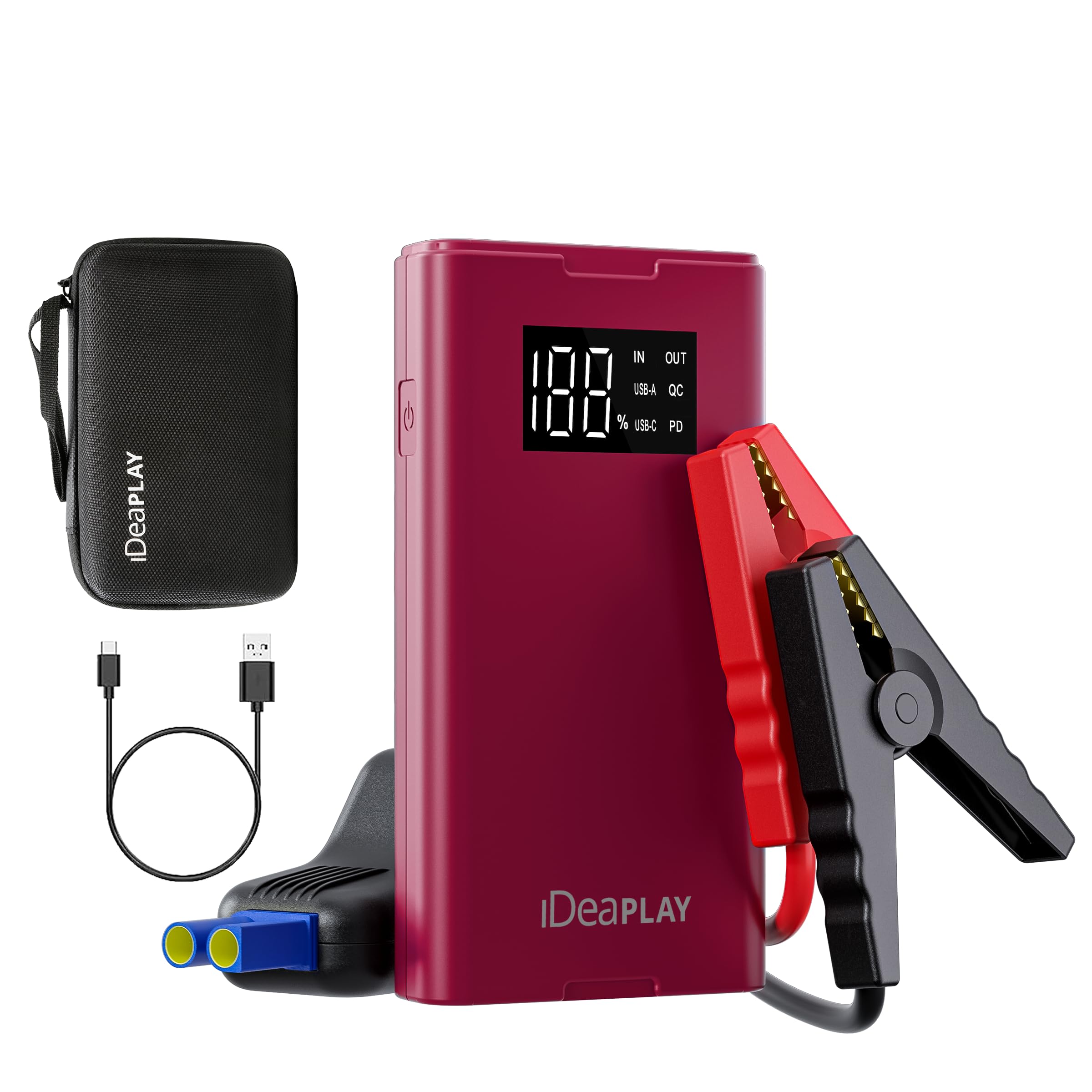 IDEAPLAY Jump Starter, 1500A Car Battery Jump Starter Portable for Up to 7.0L Gas and 5.5L Diesel Engine,Type C Fast Charging Ba